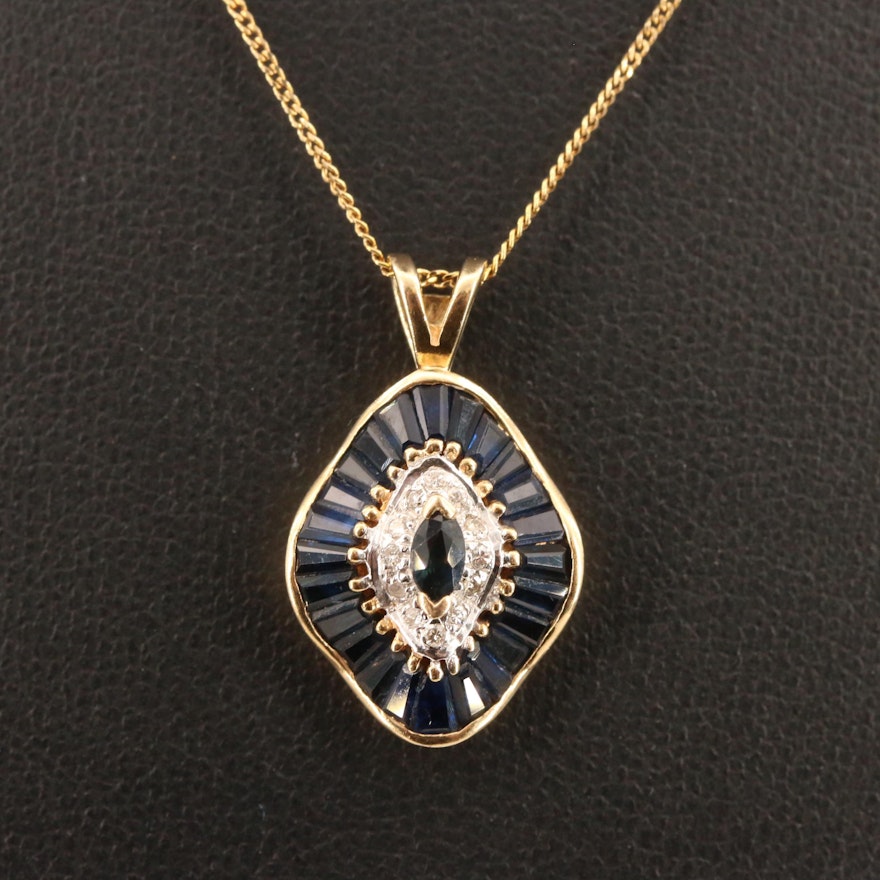 14K Sapphire and Diamond Ballerina Pendant on 10K Chain Necklace