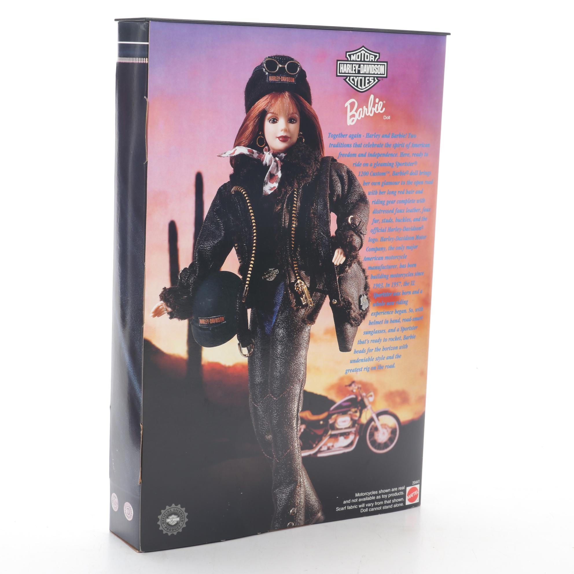 Harley-Davidson Barbie and Ken Dolls with Motorcycle Clock and Figurine