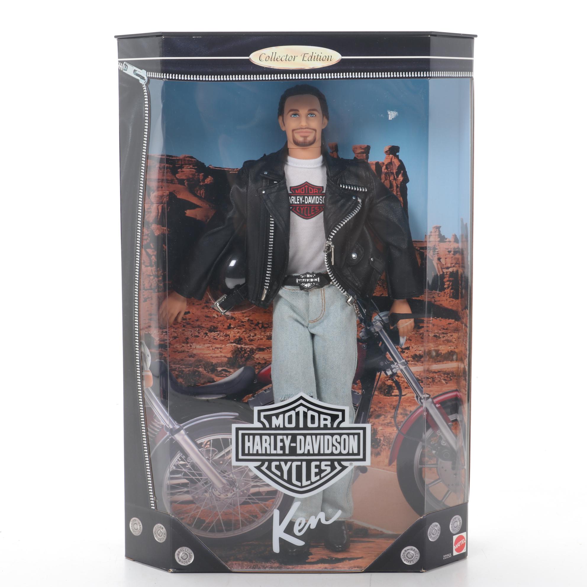 Harley-Davidson Barbie and Ken Dolls with Motorcycle Clock and Figurine