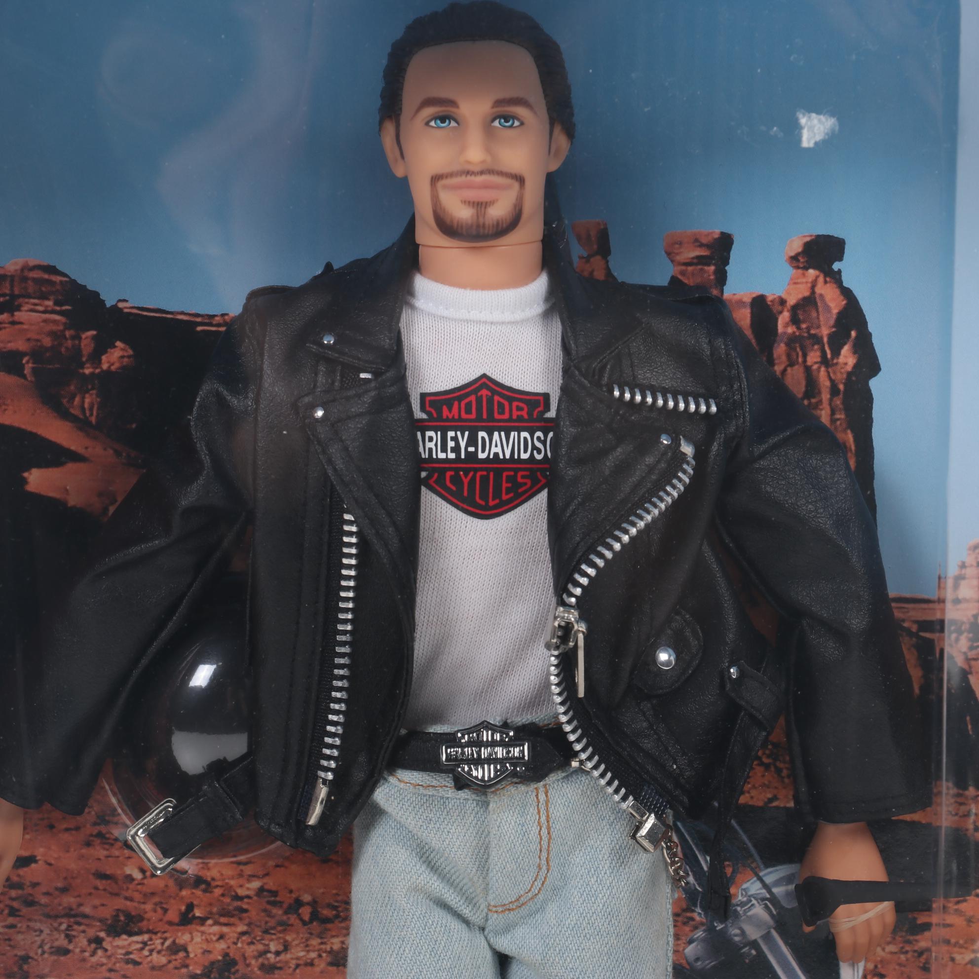 Harley-Davidson Barbie and Ken Dolls with Motorcycle Clock and Figurine