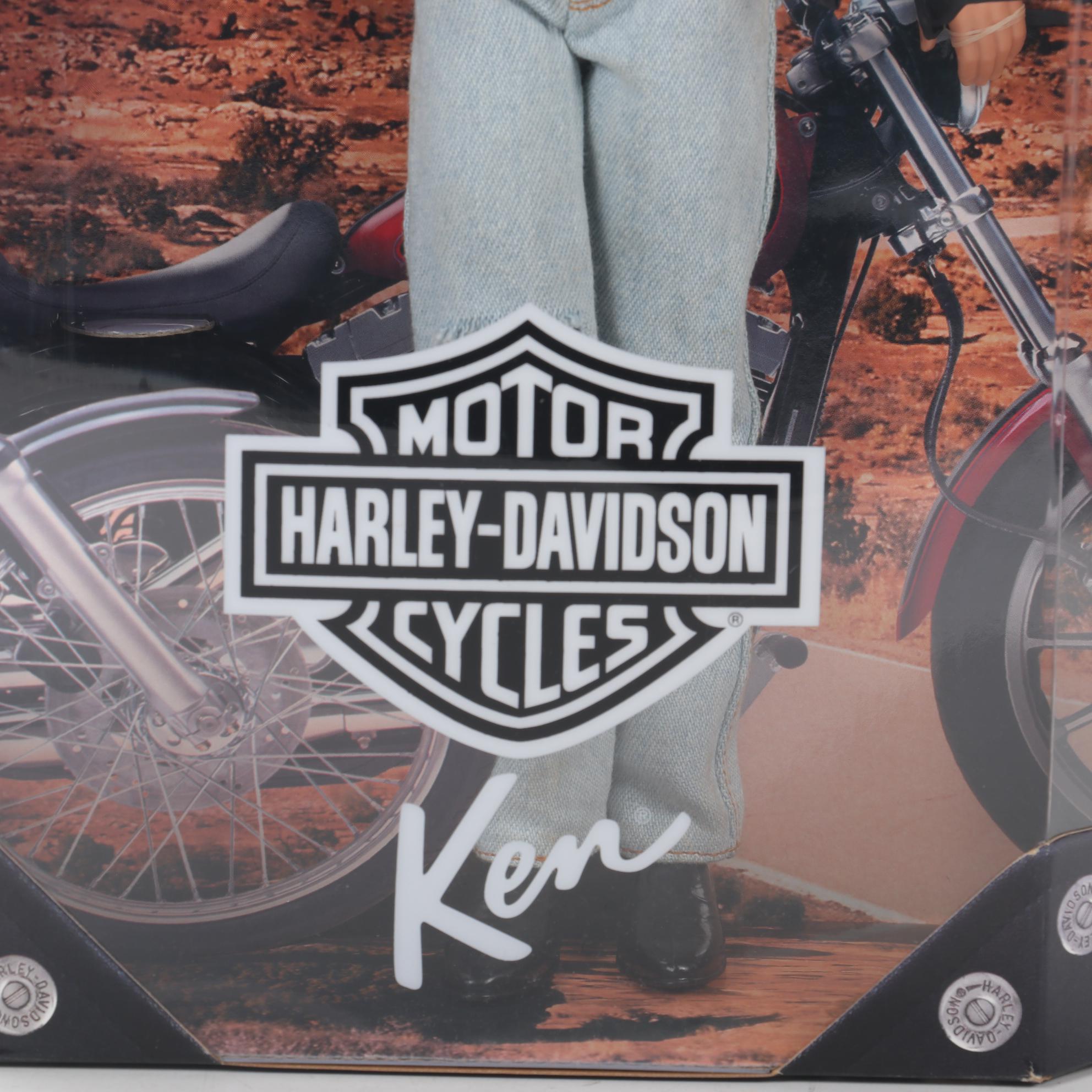 Harley-Davidson Barbie and Ken Dolls with Motorcycle Clock and Figurine