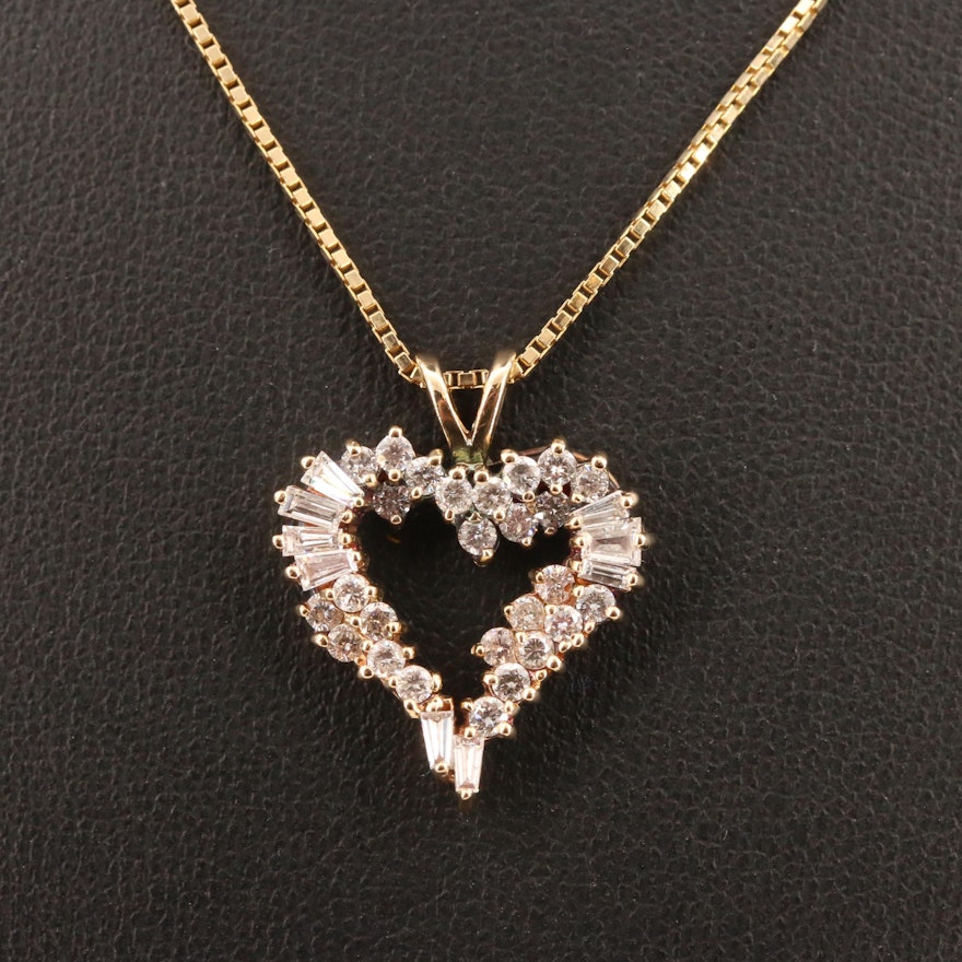 14K 1.00 CTW Diamond Open Heart Necklace