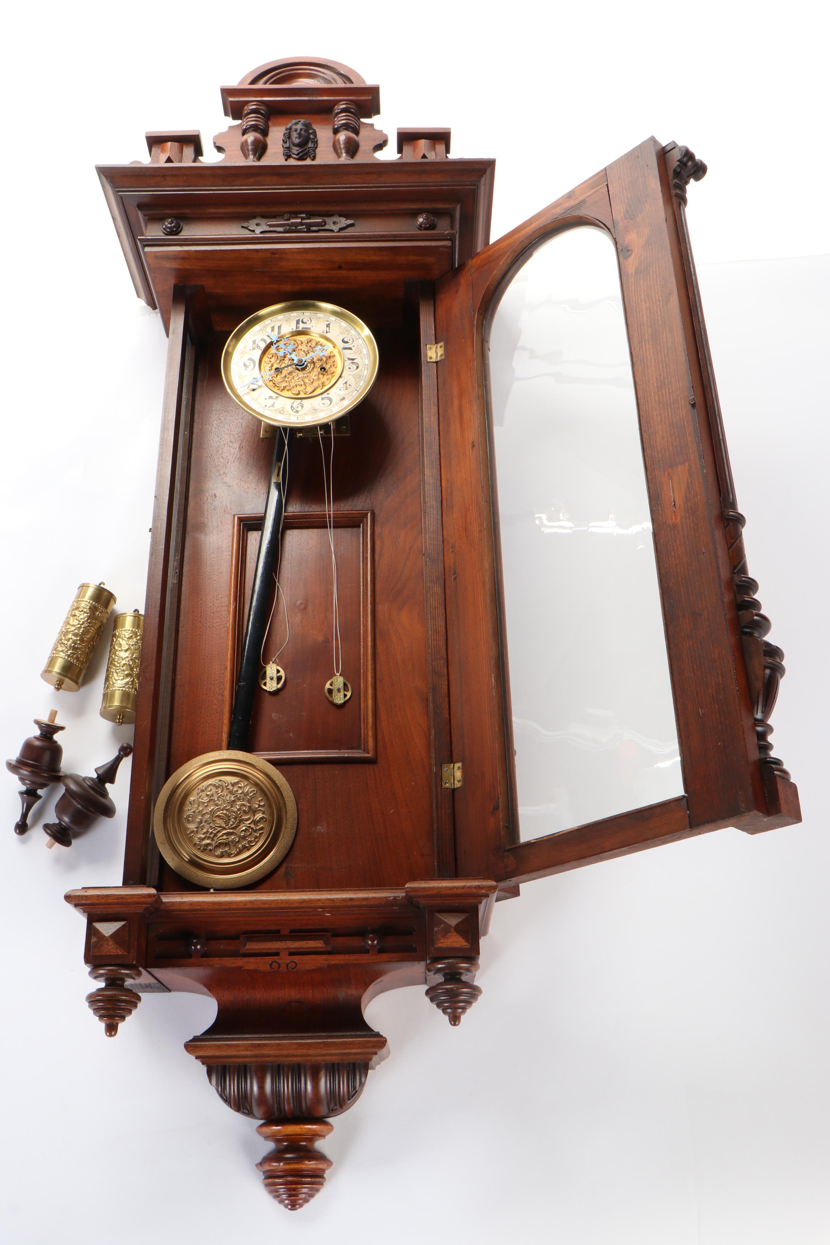 Continental Walnut Vienna Regulator Wall Clock, Late 19th Century