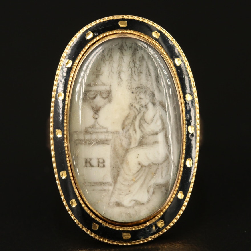 Georgian 14K Weeping Willow Mourning Ring with Scottish Nobility Connection