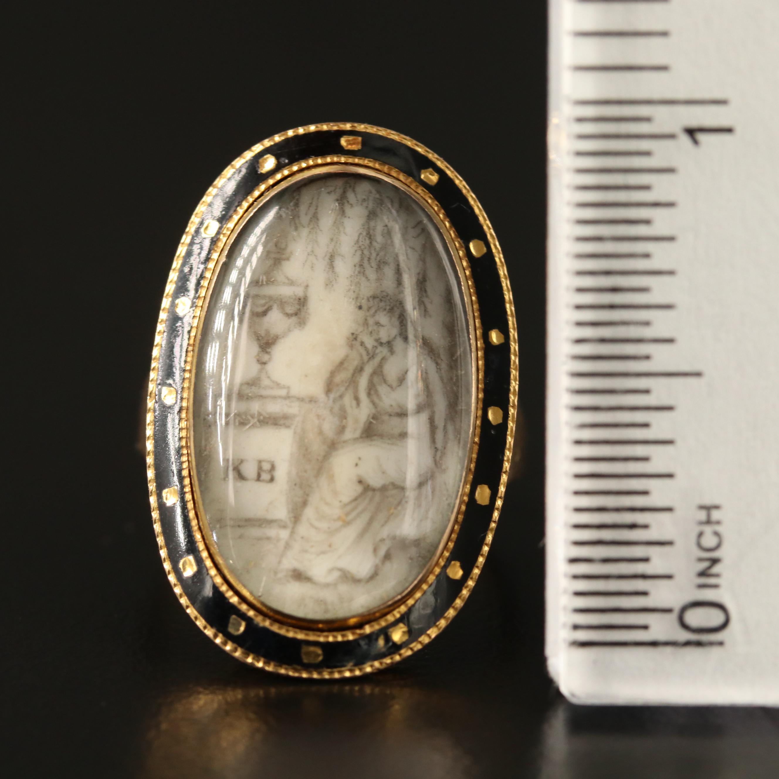Georgian 14K Weeping Willow Mourning Ring with Scottish Nobility Connection