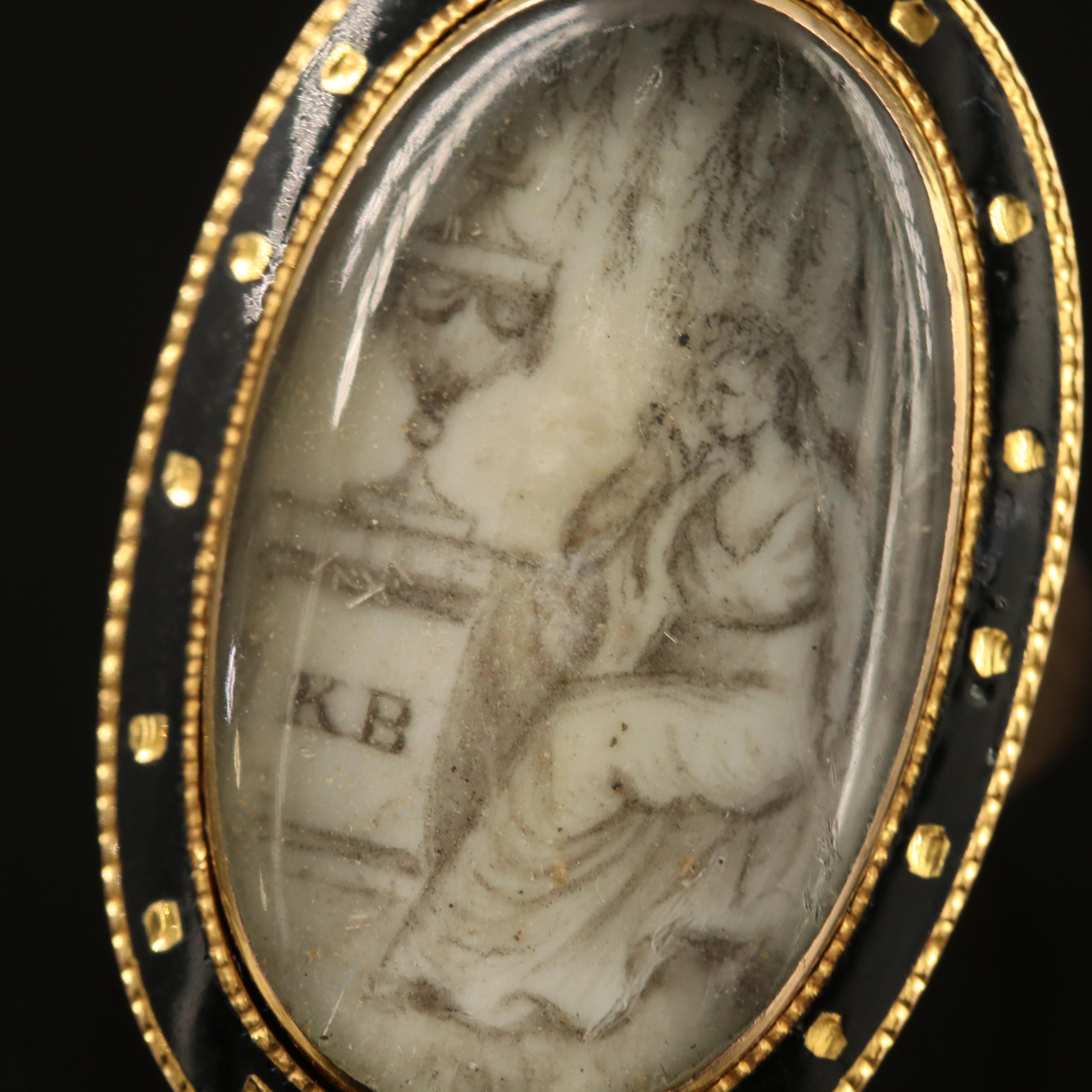 Georgian 14K Weeping Willow Mourning Ring with Scottish Nobility Connection