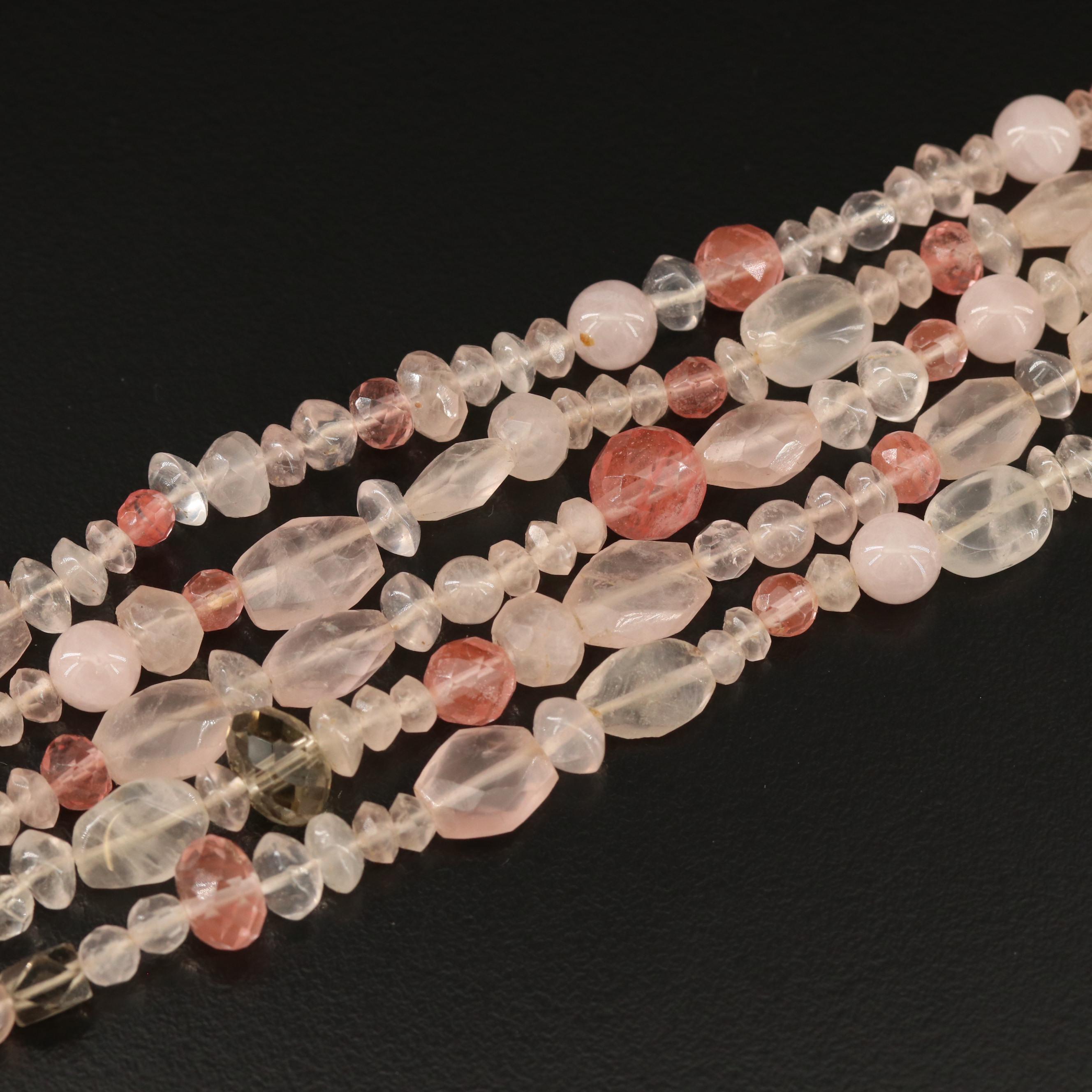 M & J Savitt Sterling, Quartz and Topaz Multi-Strand Pendant Necklace