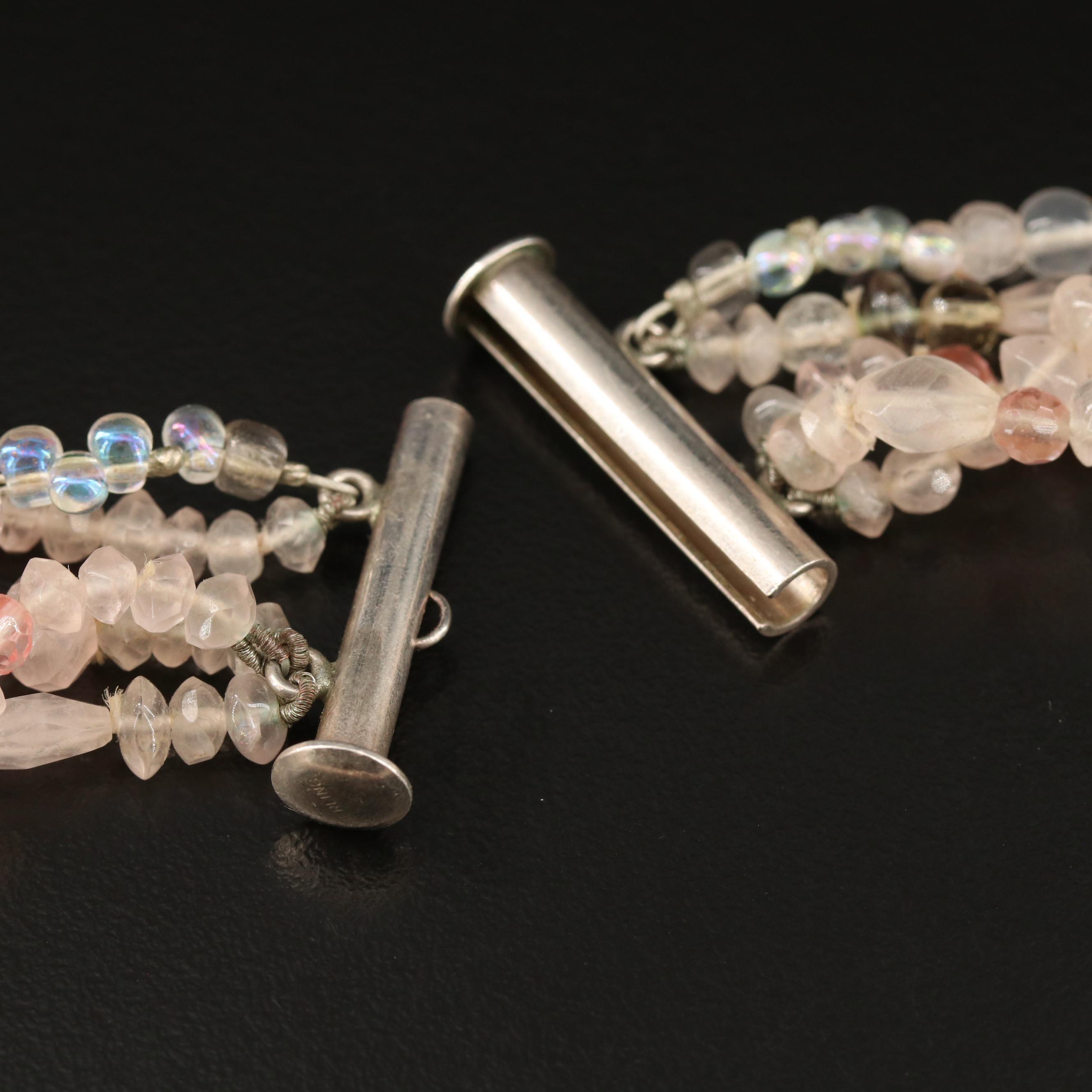 M & J Savitt Sterling, Quartz and Topaz Multi-Strand Pendant Necklace