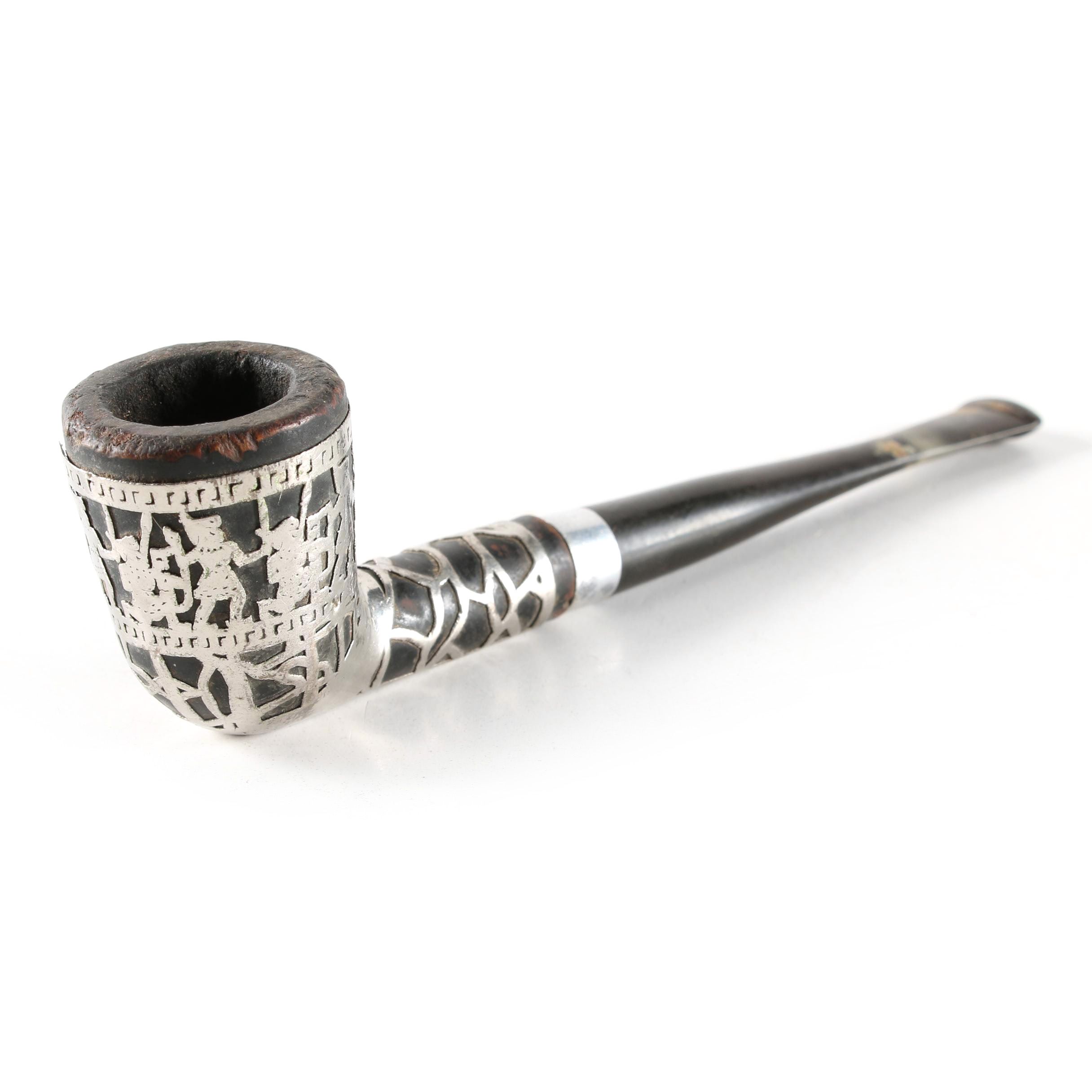 Medico "Aztec" Sterling Silver Overlay Briar Tobacco Pipe