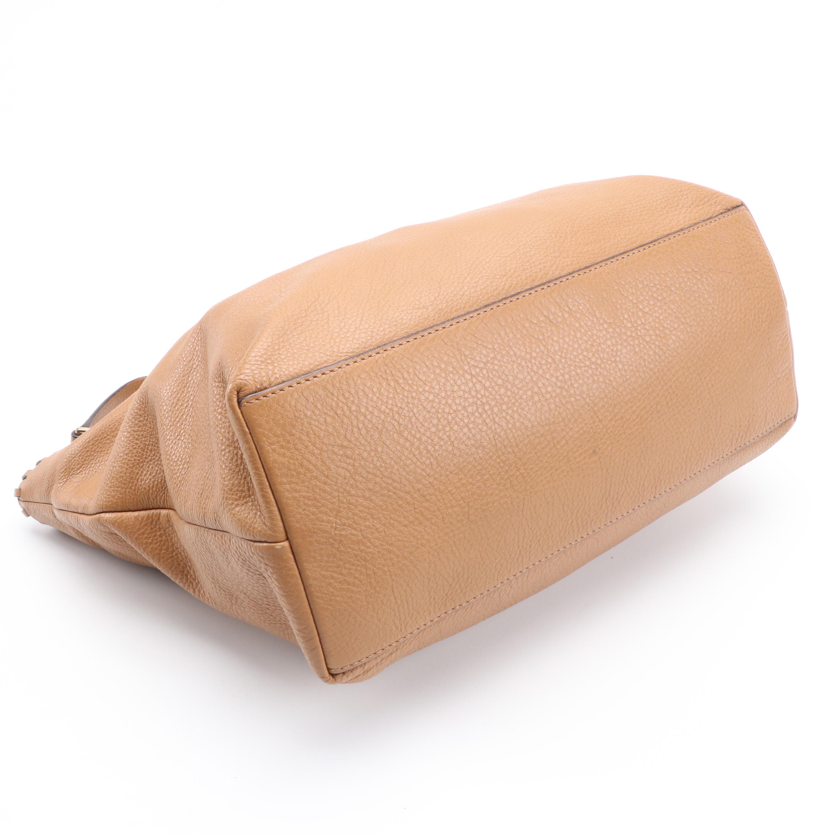 Tory Burch Whipstitch Logo Tote in Light Brown Grained Leather