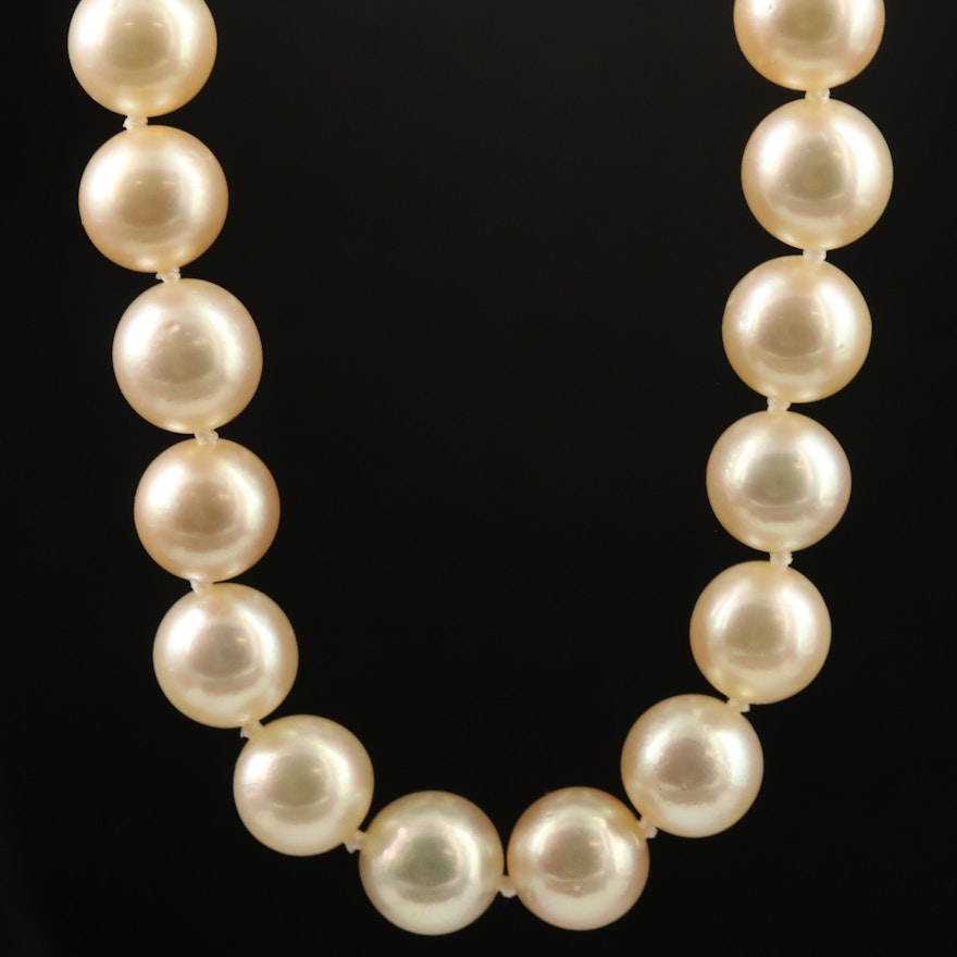 Matinee Length Pearl Necklace with 14K Pearl Clasp