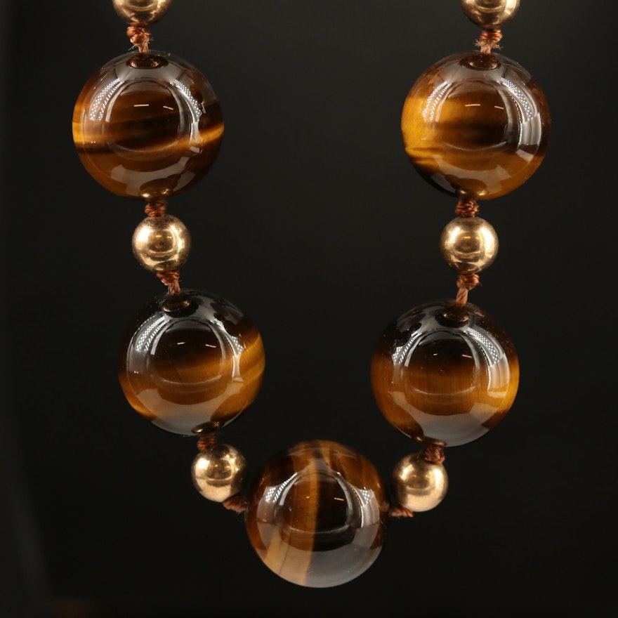 Beaded Tiger's Eye Necklace with 14K Spacer Beads