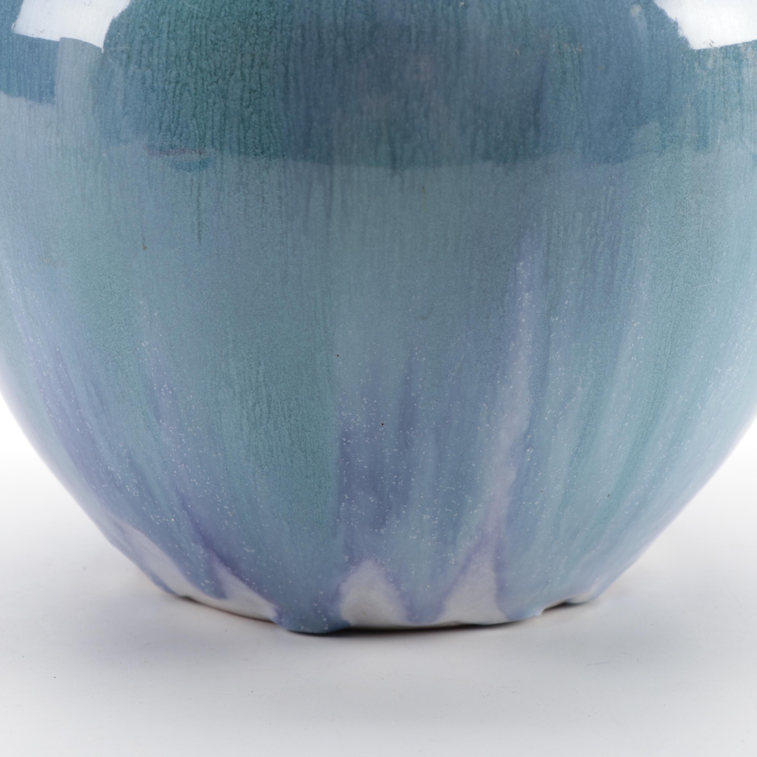 Samuel Saunders Isle of Wight Pottery Blue Drip Glaze Vase, Early to Mid 20th C.