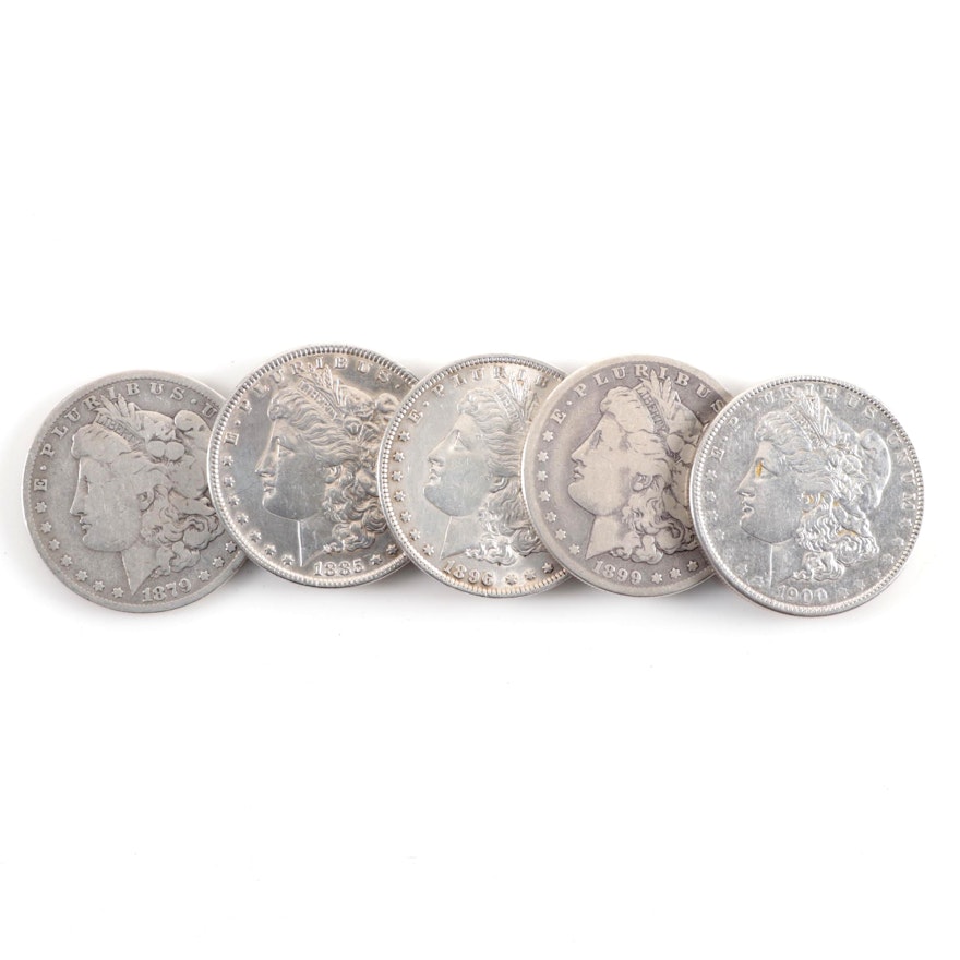 Five Circulated Morgan Silver Dollars