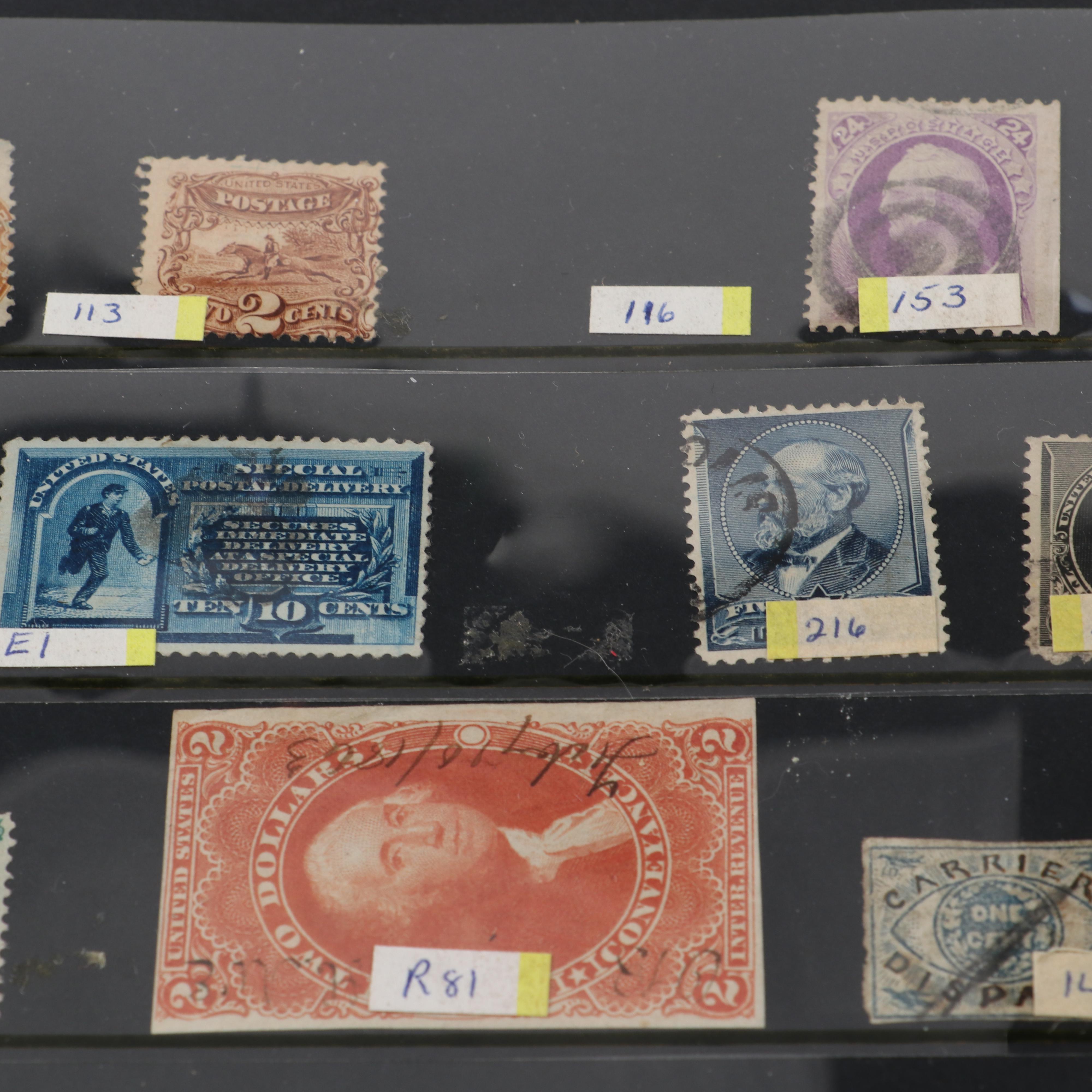 US and Confederate Postage Stamps, Including 1869 3-Cent Pictorial Locomotive