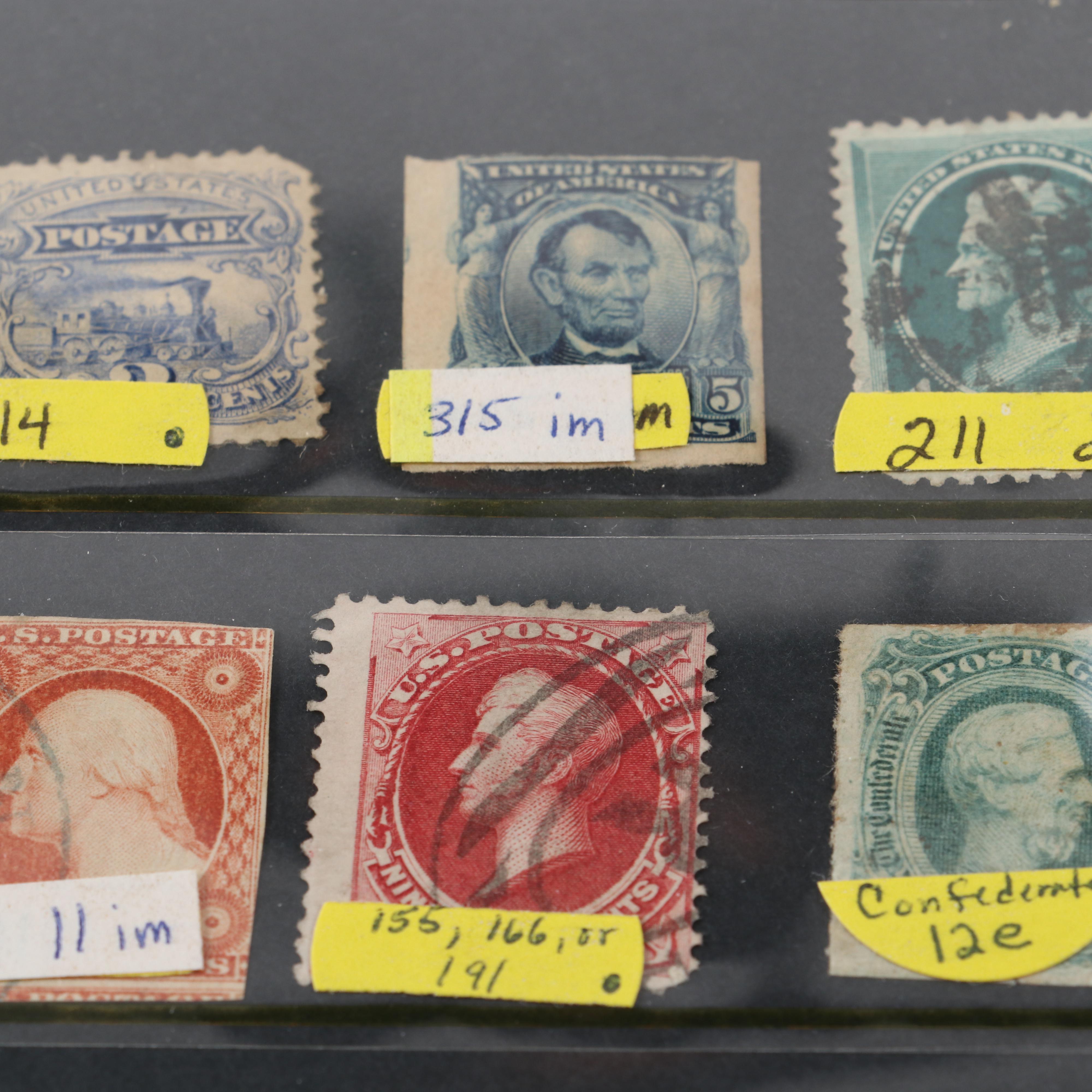 US and Confederate Postage Stamps, Including 1869 3-Cent Pictorial Locomotive