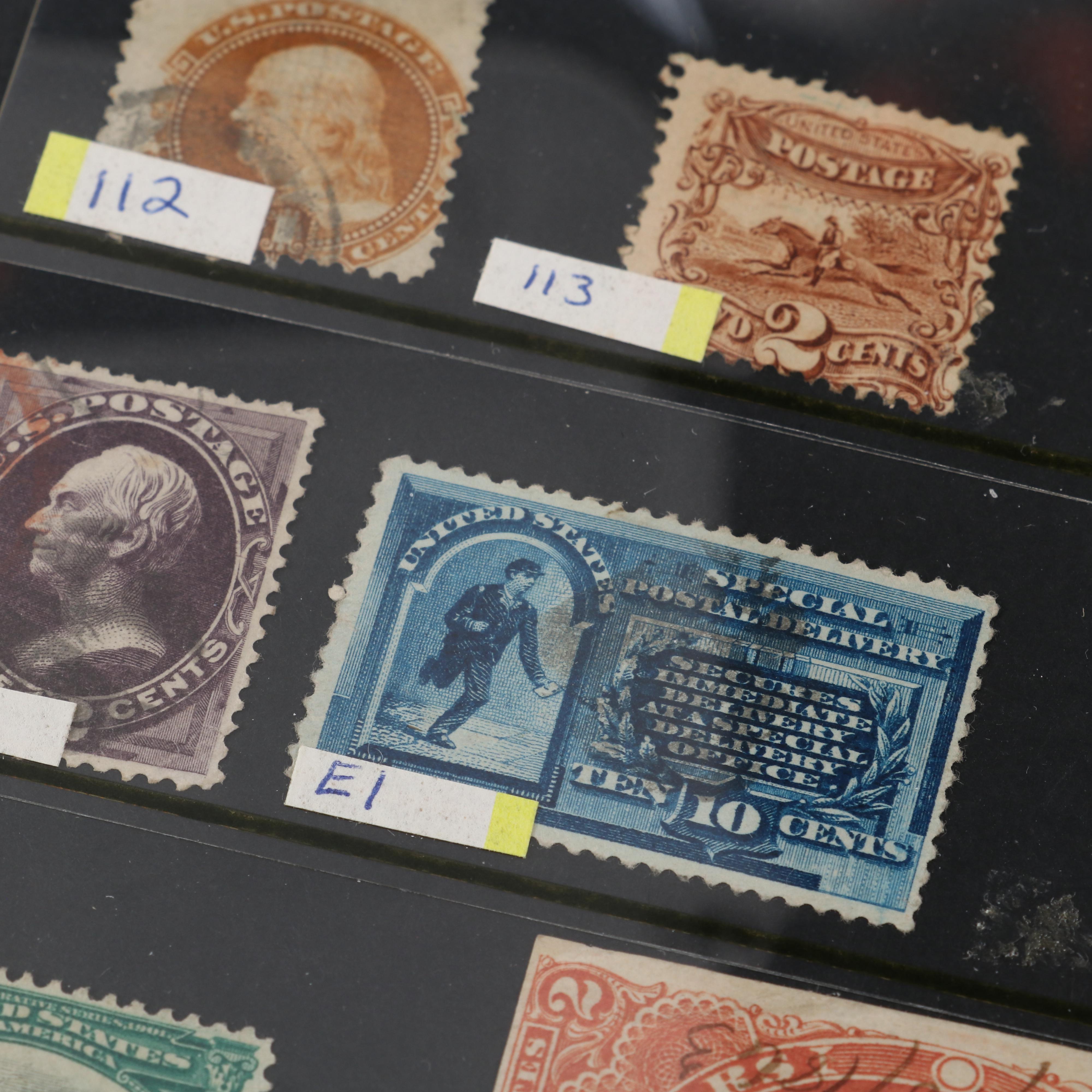 US and Confederate Postage Stamps, Including 1869 3-Cent Pictorial Locomotive