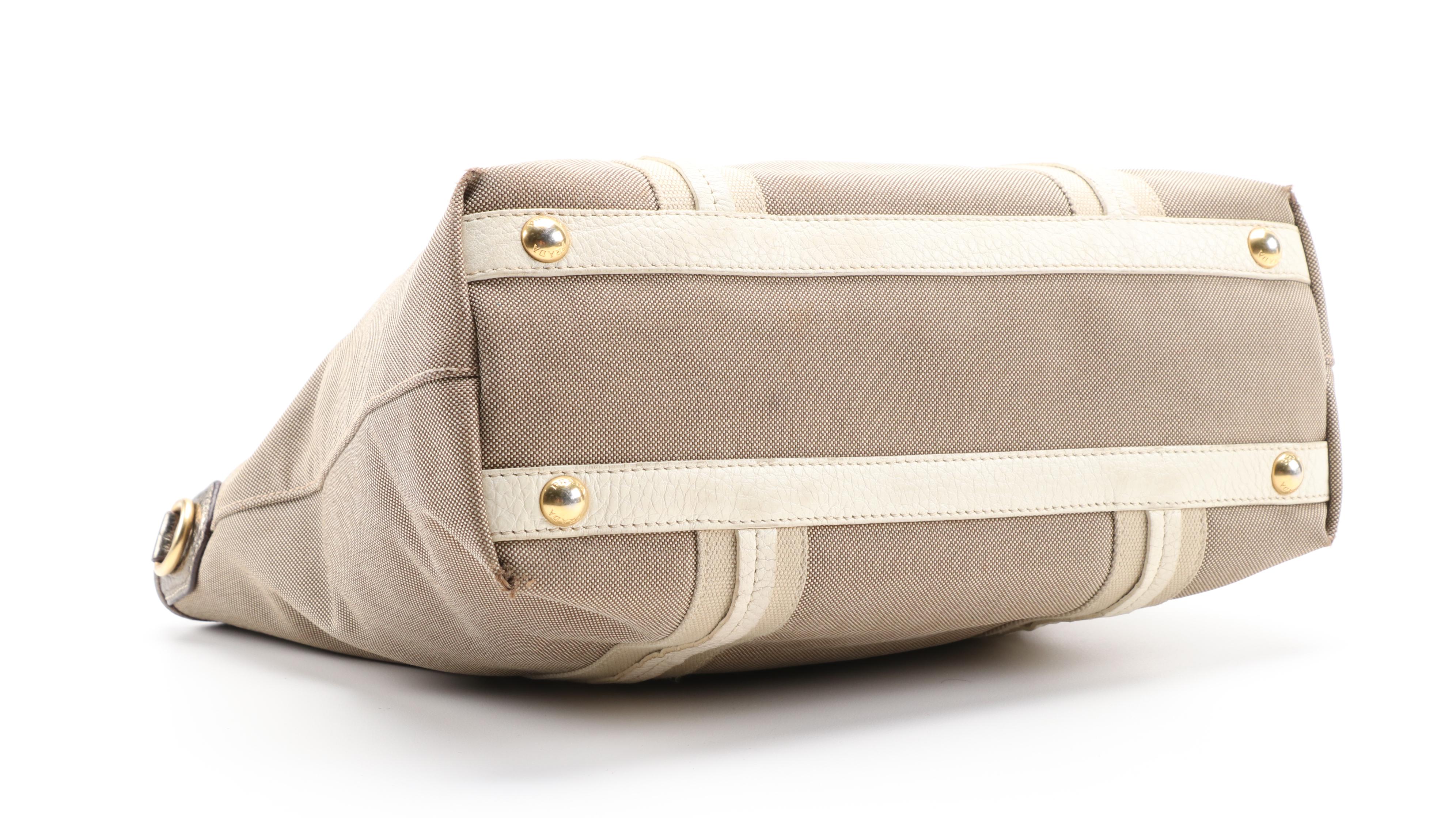 Prada Canapa Canvas Tote in Khaki with Leather Trim