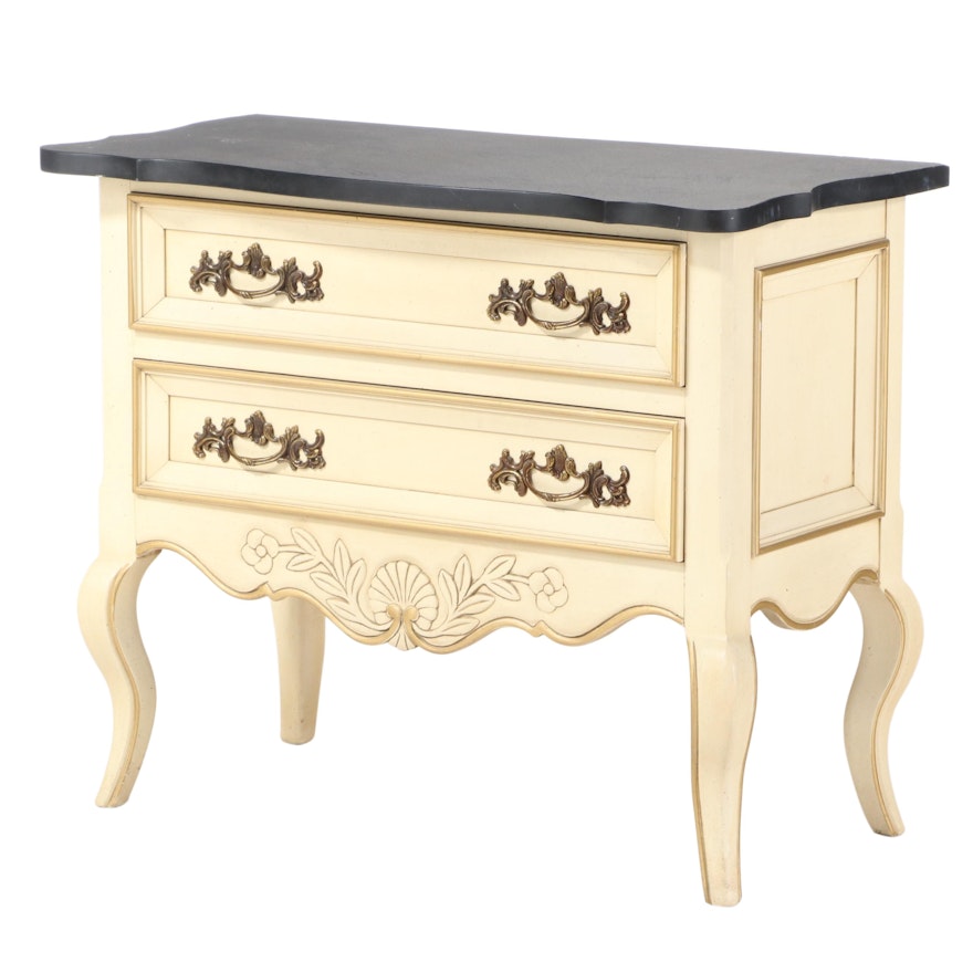 Hekman French Provincial Style Cream-Painted, Parcel-Gilt, and Slate Top Commode