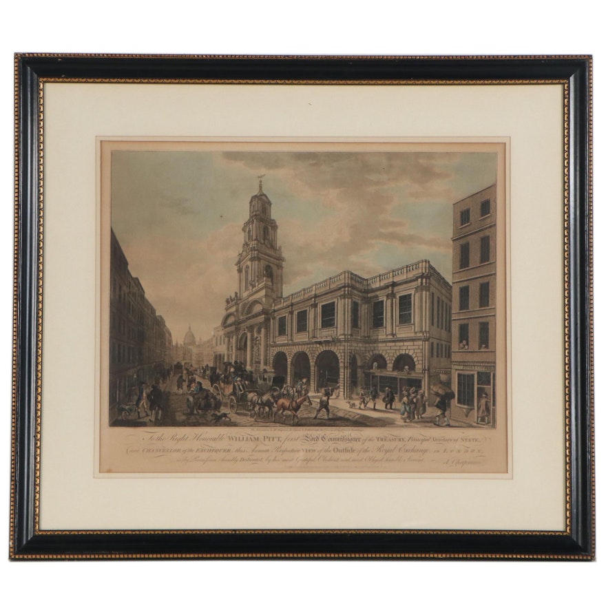 Francesco Bartolozzi Hand-Colored Engraving of The Royal Exchange