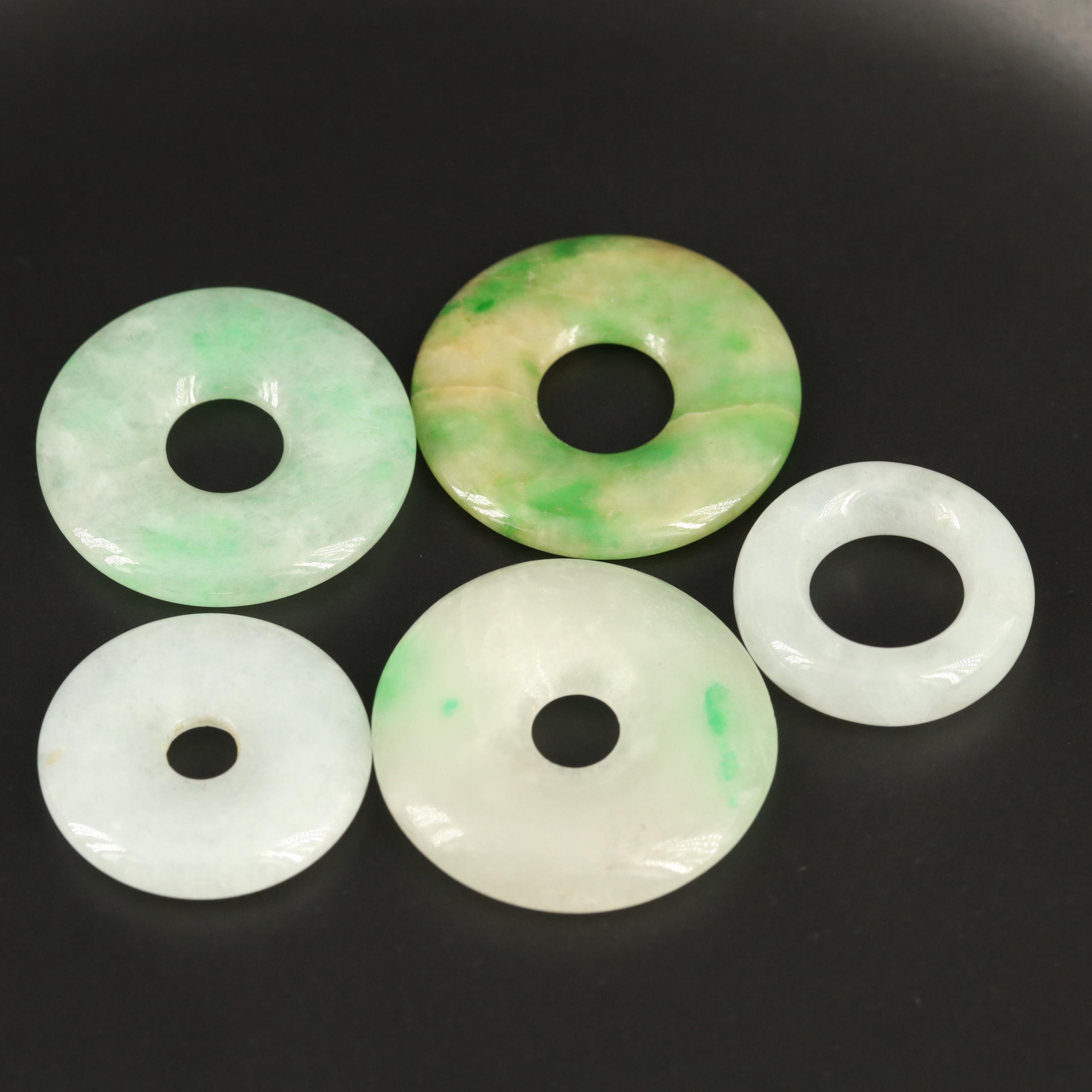 Loose Carved Hololith, Bi-Disk and Oval Jadeite Cabochons