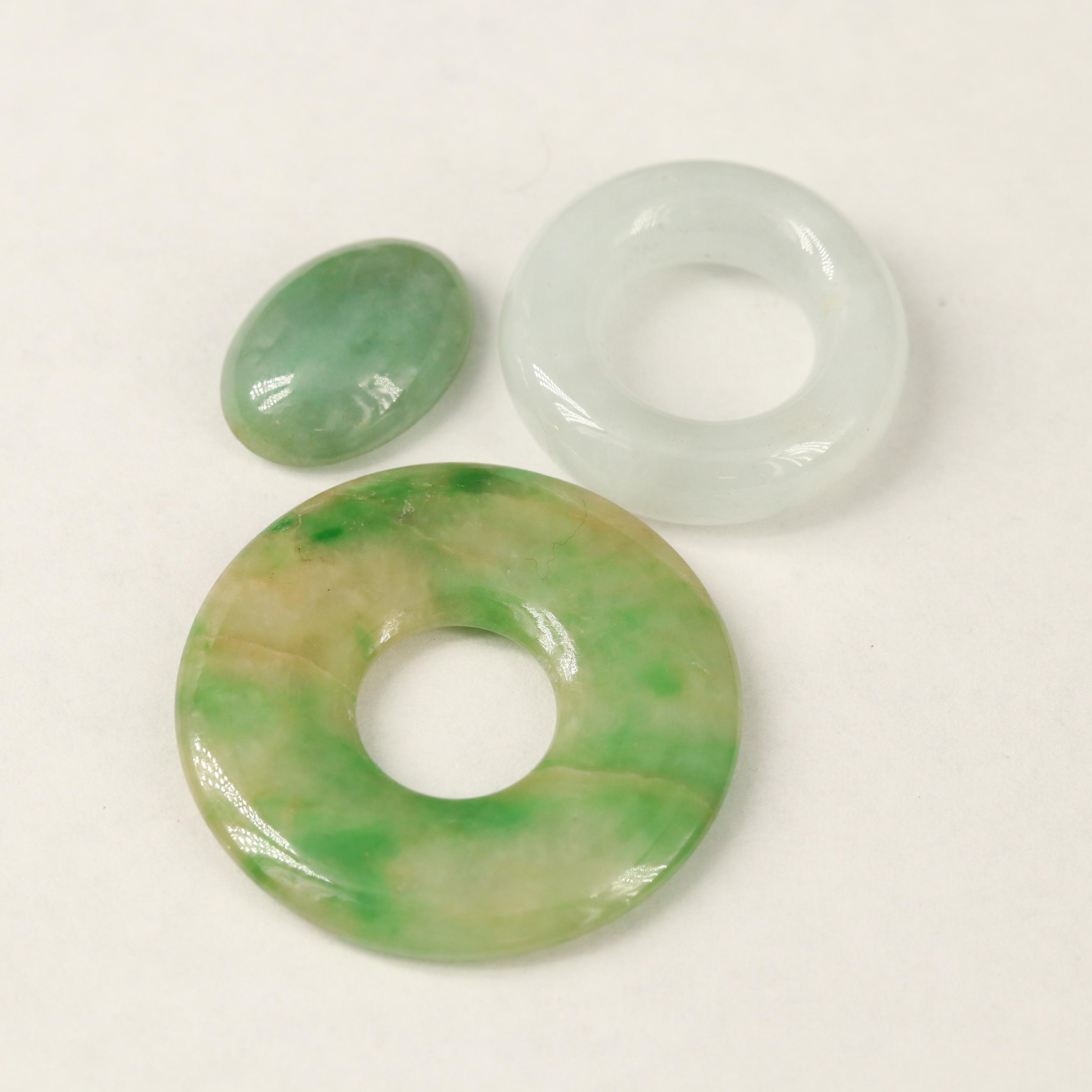 Loose Carved Hololith, Bi-Disk and Oval Jadeite Cabochons