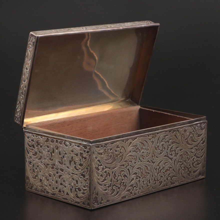 Made for Tiffany & Co. Sterling Silver Filigree Tobacco Box, Early 20th C.