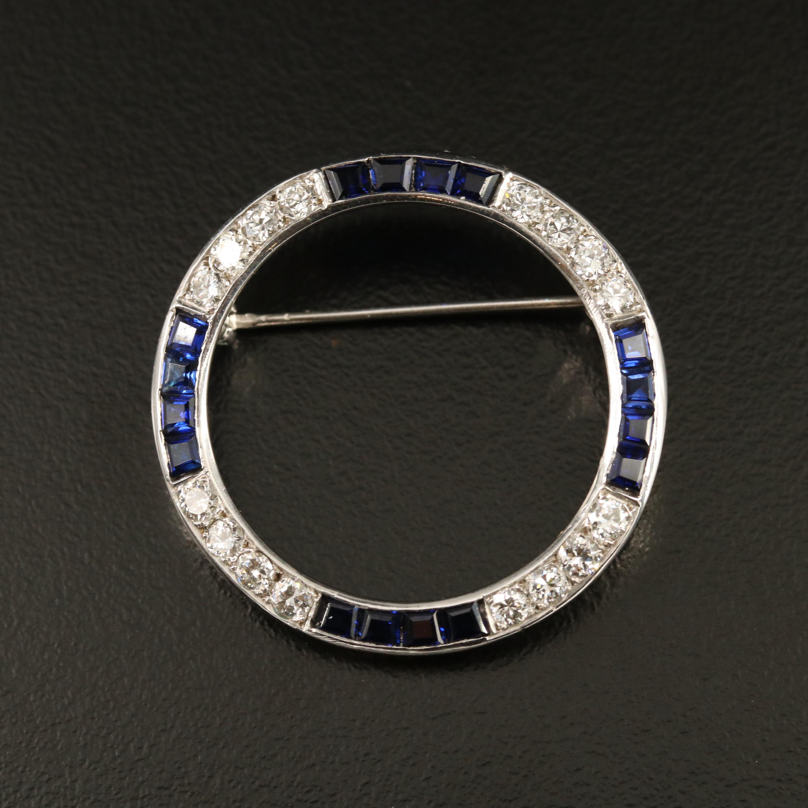 1950s 14K Diamond and Sapphire Circle Brooch