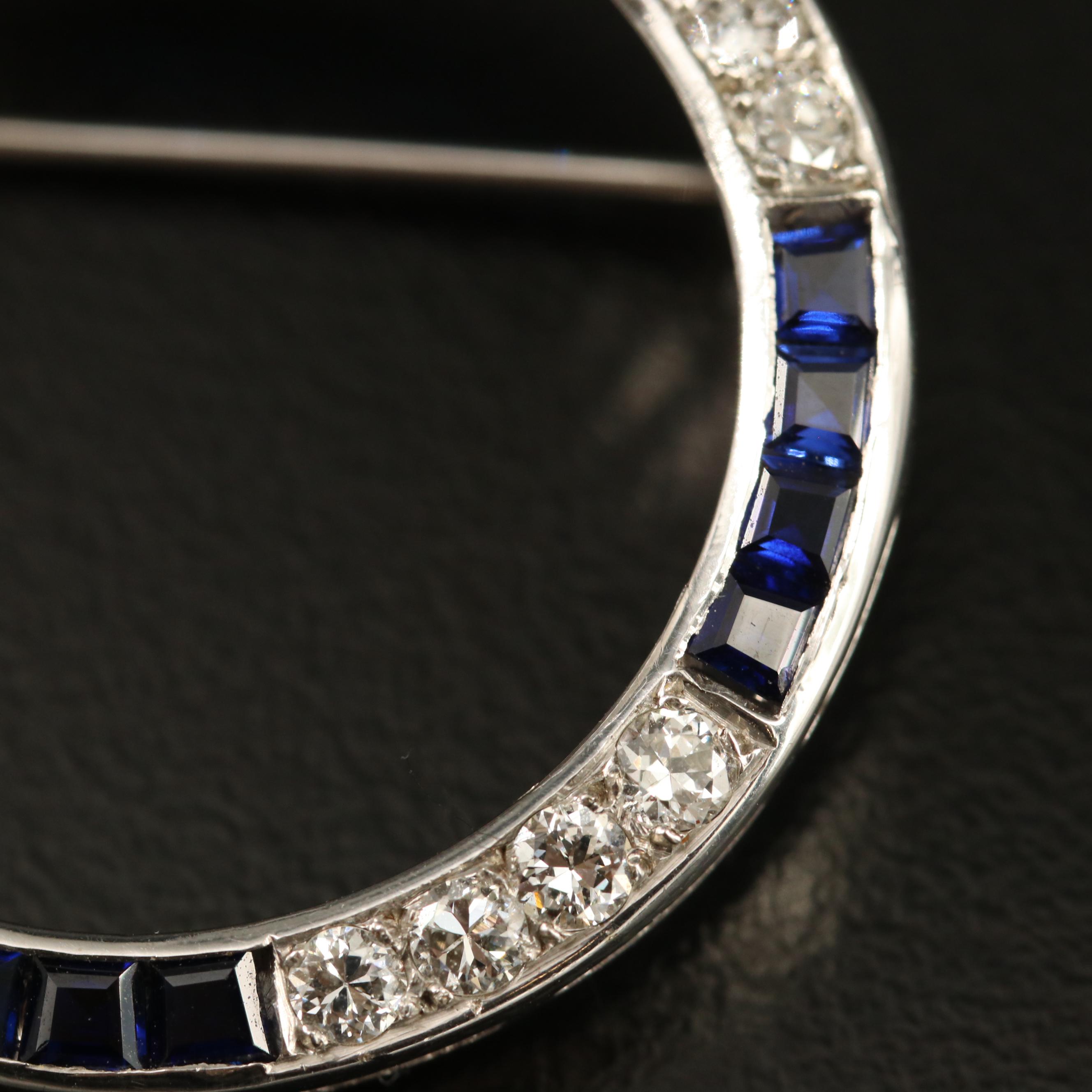 1950s 14K Diamond and Sapphire Circle Brooch