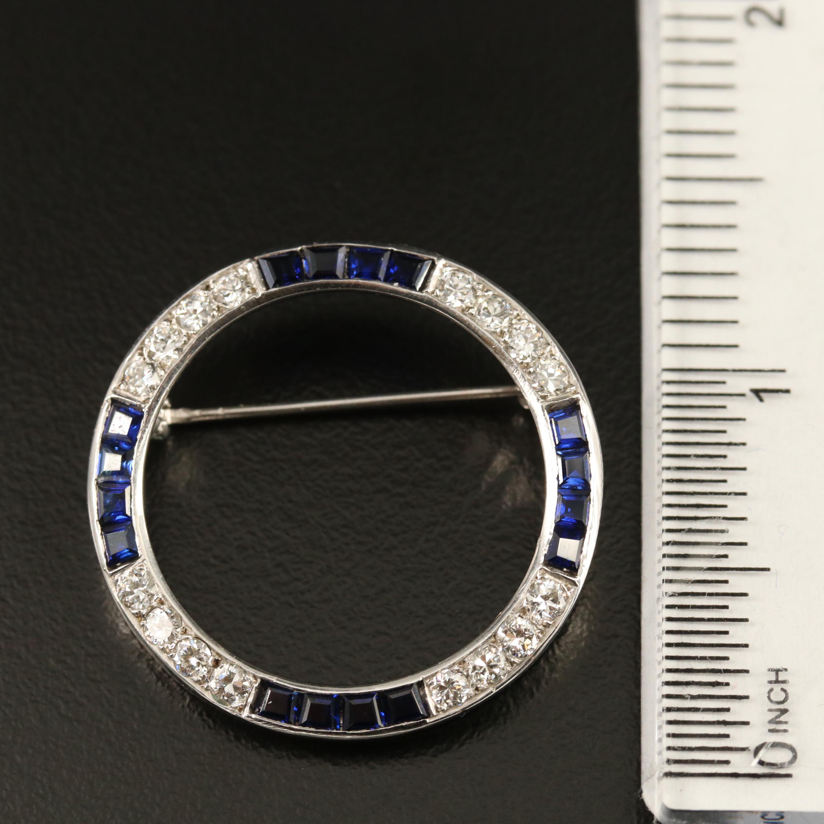 1950s 14K Diamond and Sapphire Circle Brooch