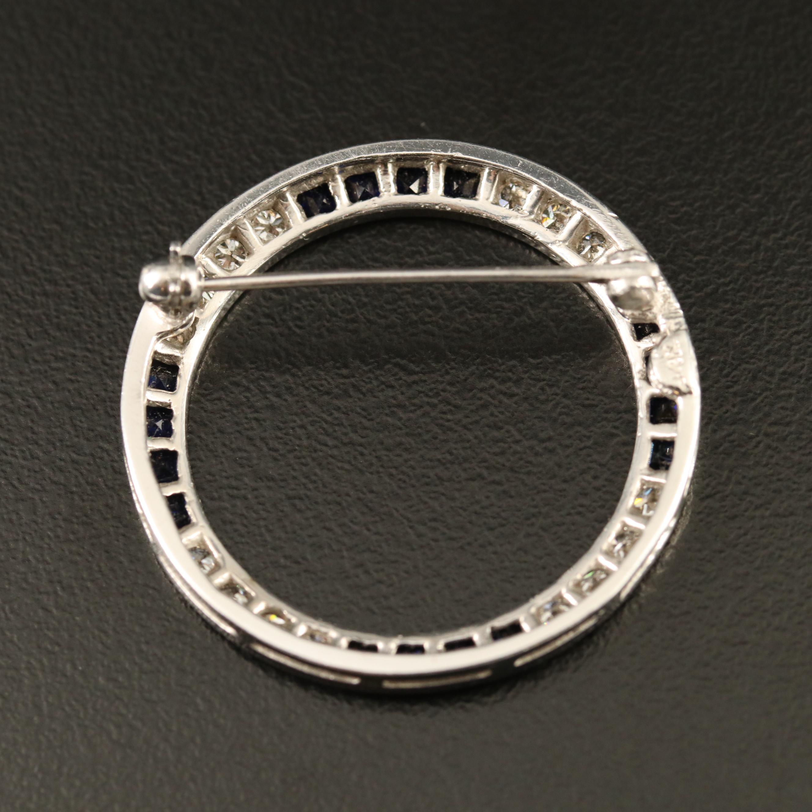 1950s 14K Diamond and Sapphire Circle Brooch