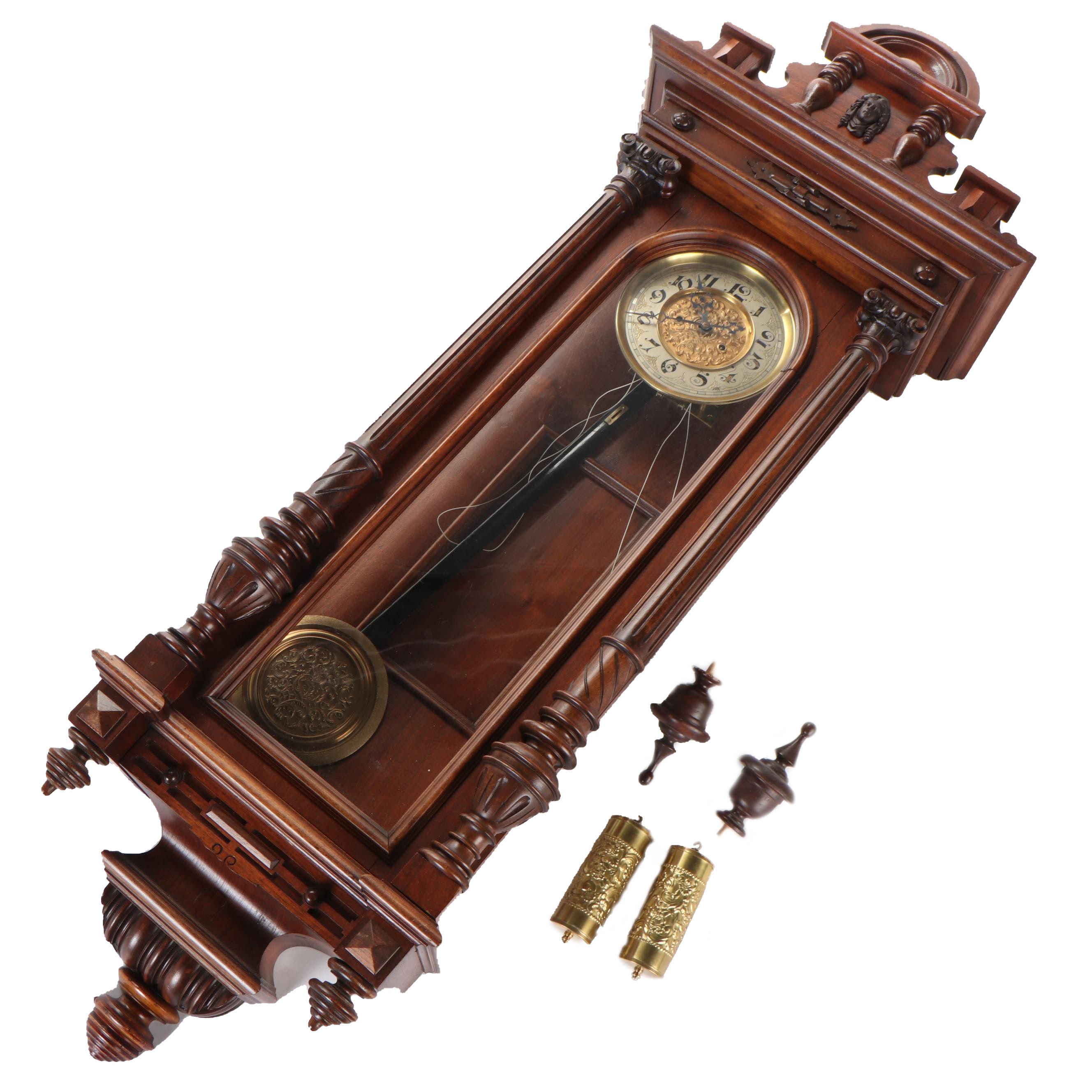 Continental Walnut Vienna Regulator Wall Clock, Late 19th Century