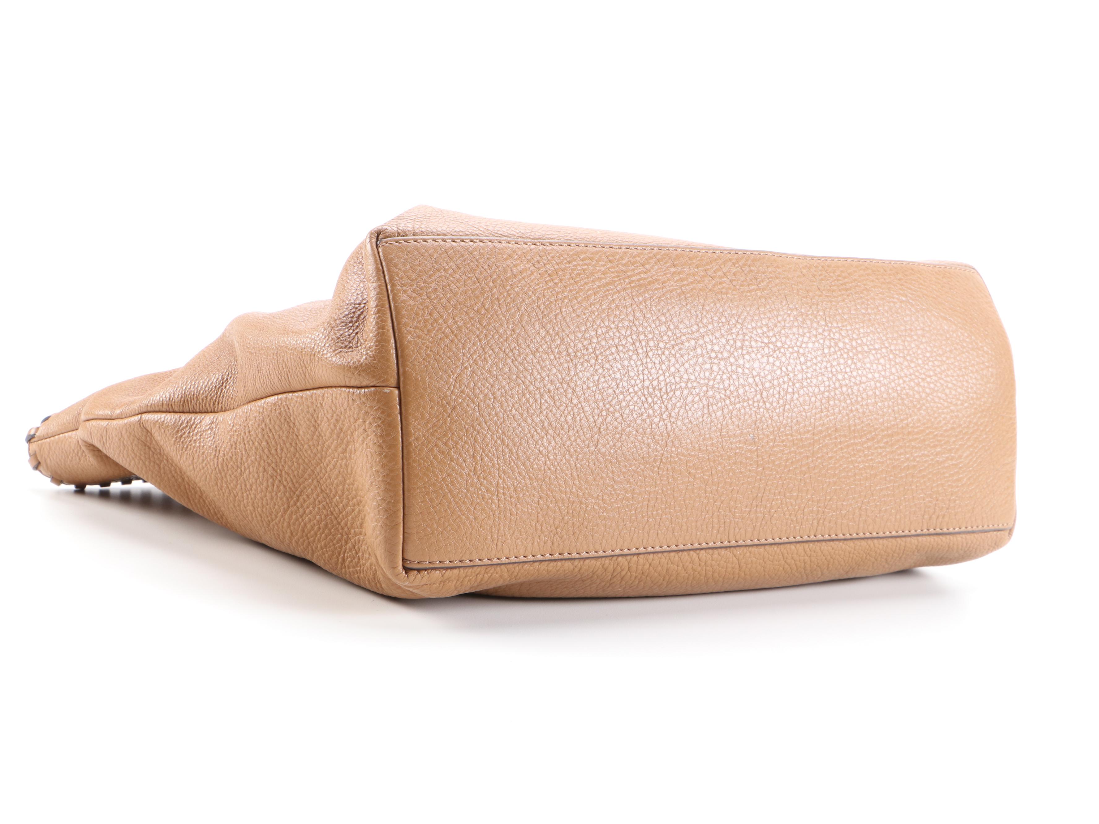 Tory Burch Whipstitch Logo Tote in Light Brown Grained Leather