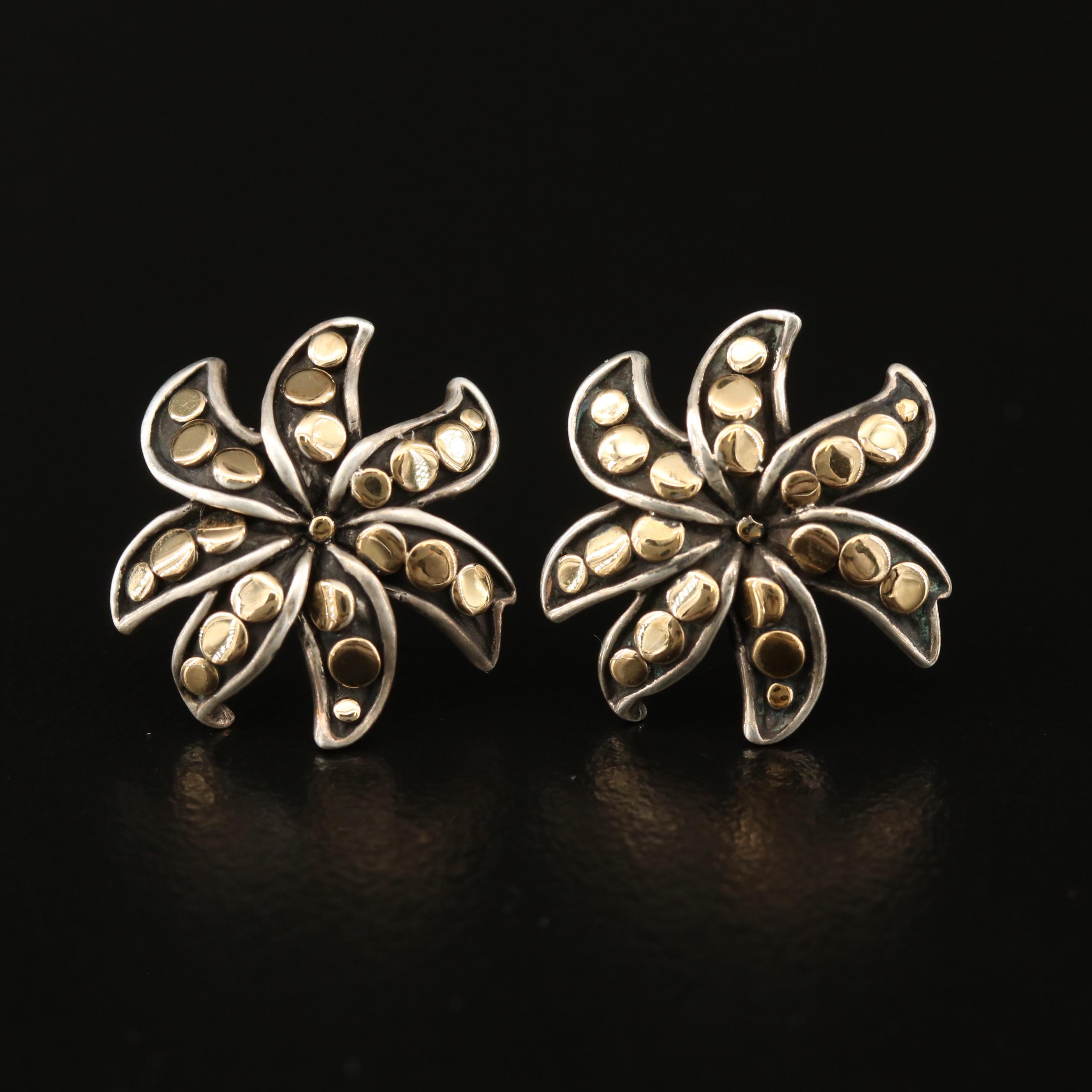 John Hardy 18K and Sterling Silver "Dot" Ayu Jasmine Flower Earrings