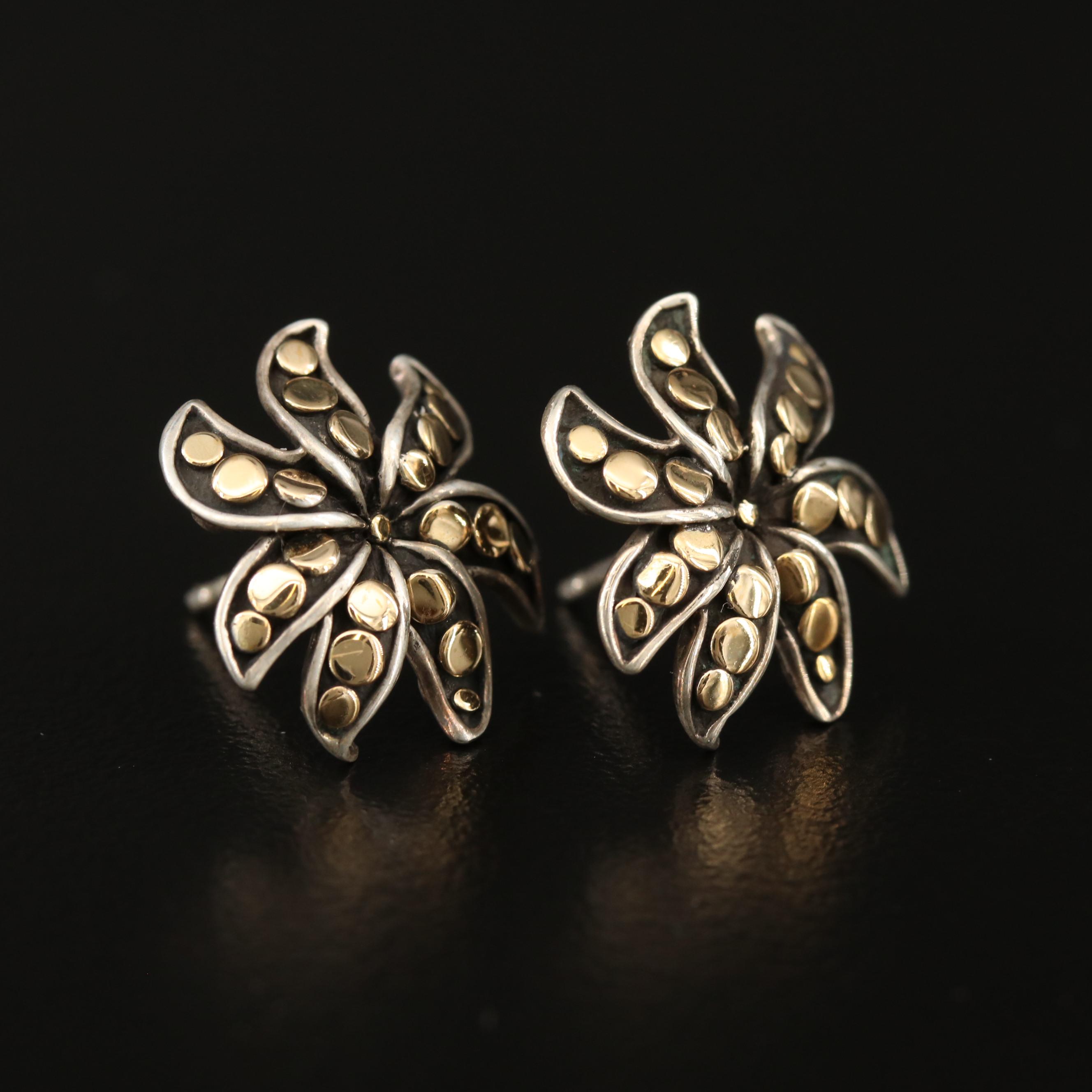 John Hardy 18K and Sterling Silver "Dot" Ayu Jasmine Flower Earrings