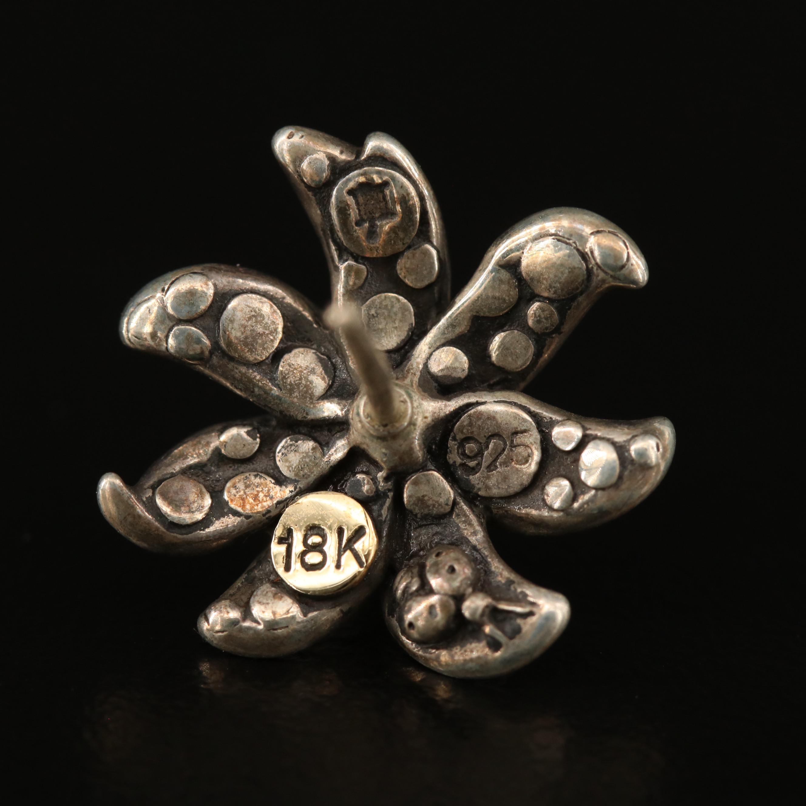 John Hardy 18K and Sterling Silver "Dot" Ayu Jasmine Flower Earrings