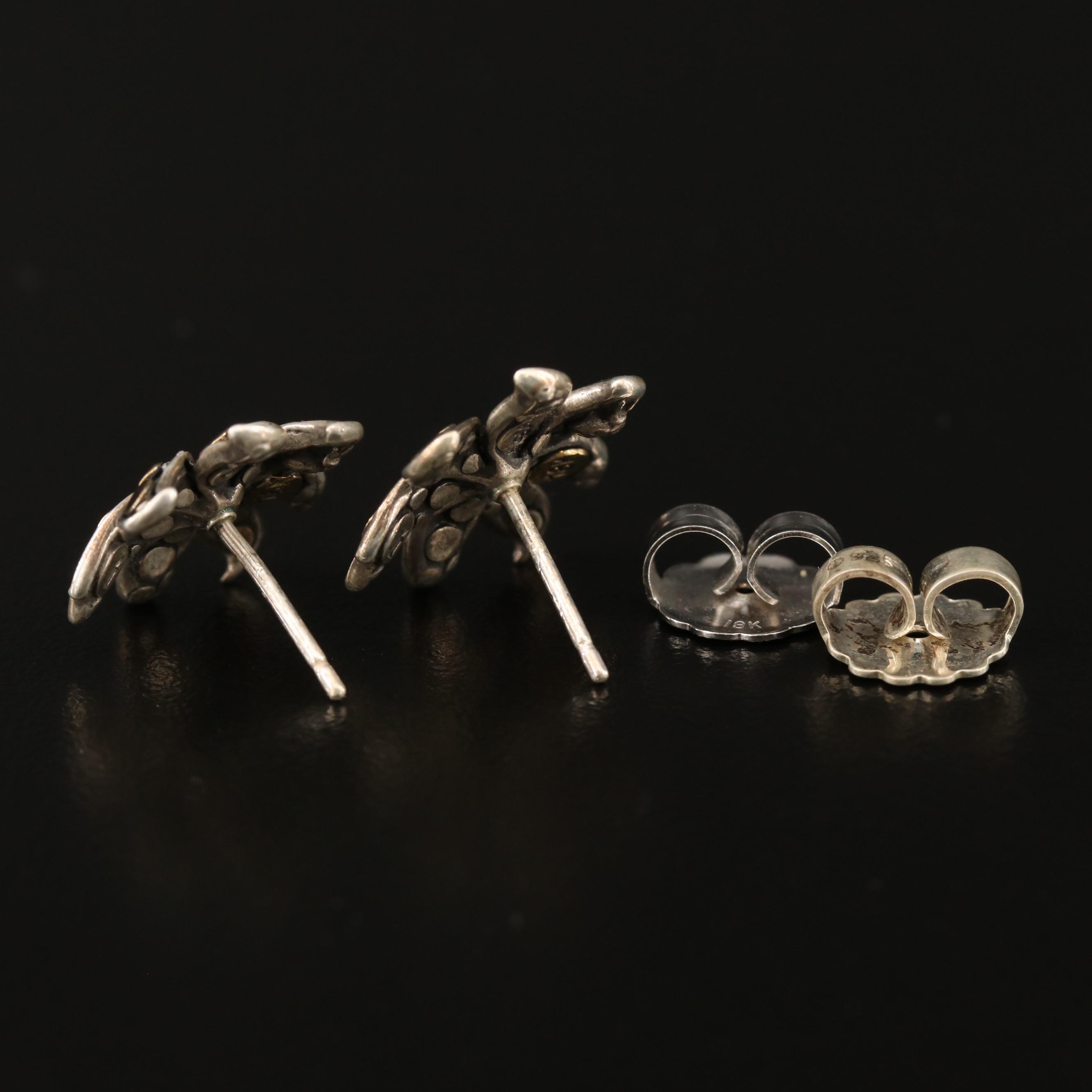 John Hardy 18K and Sterling Silver "Dot" Ayu Jasmine Flower Earrings