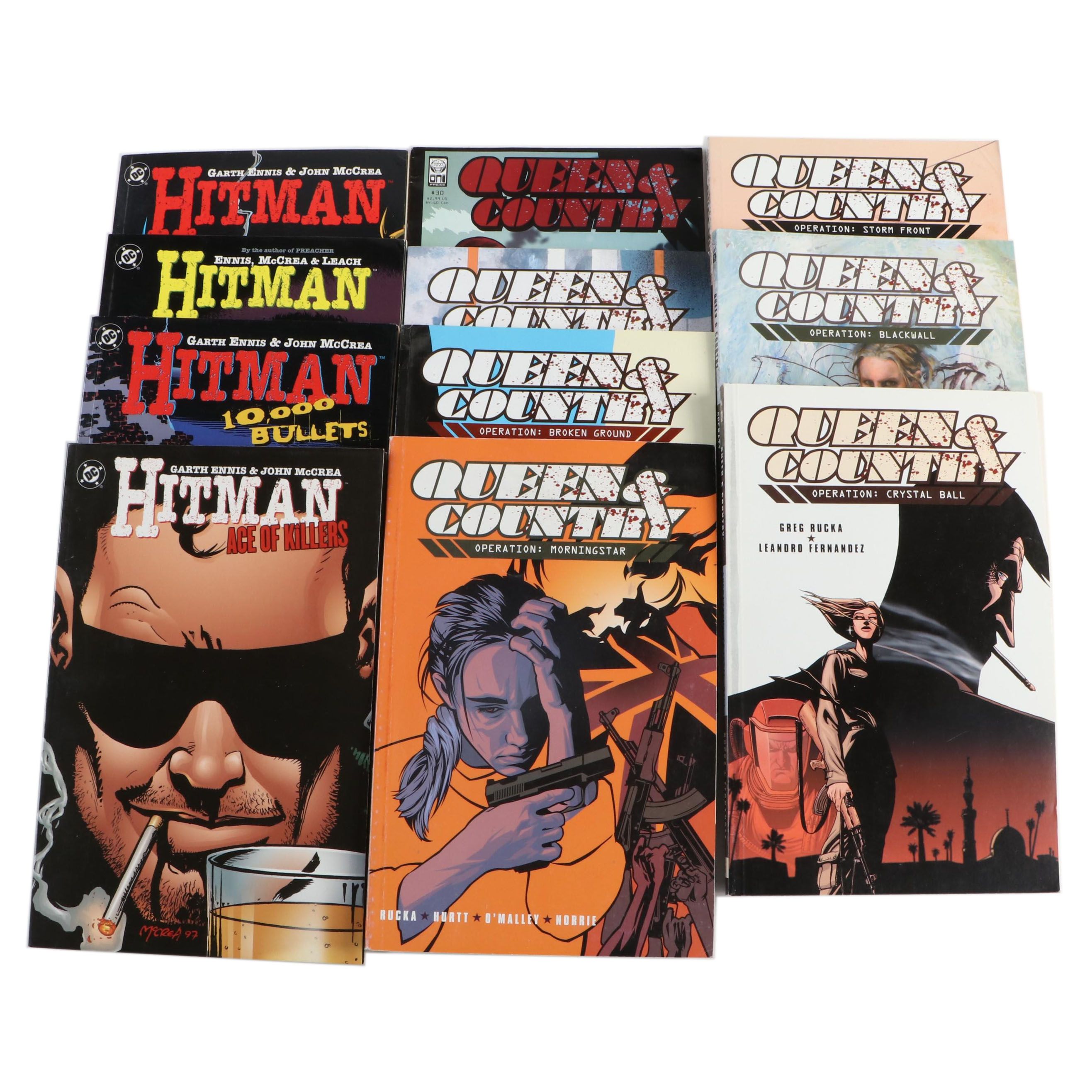 Collection of "Queen & Country" and "Hitman" Comic Books and Graphic Novels