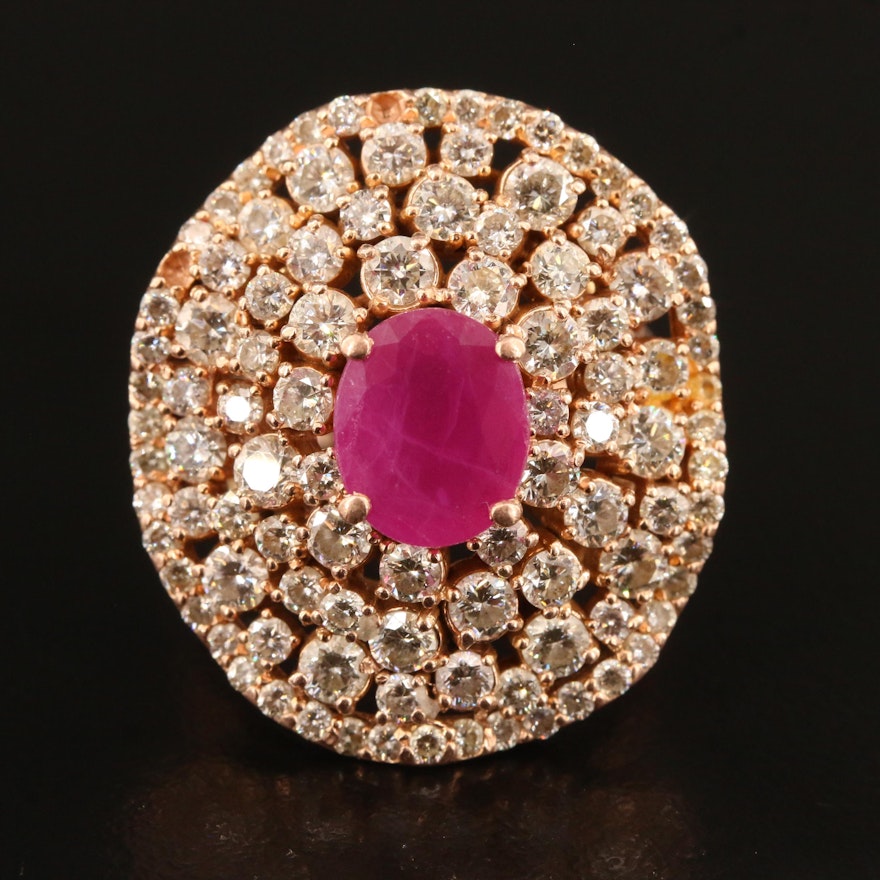 14K Rose Gold Ruby and 4.00 CTW Diamond Multi-Halo Ring