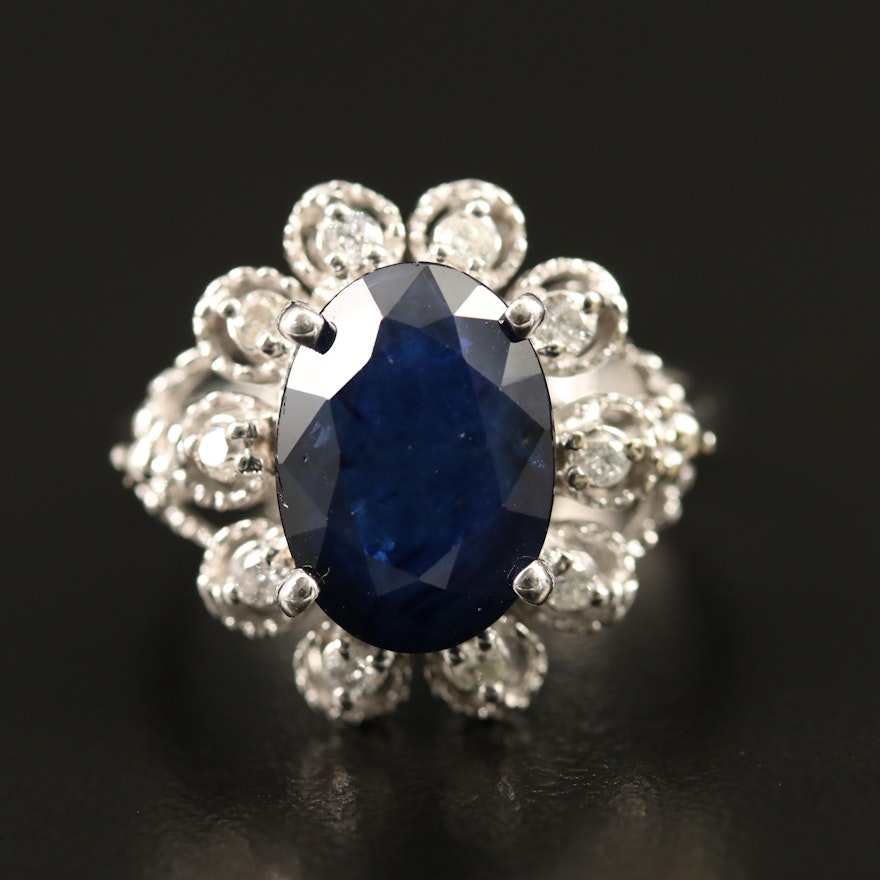14K 3.93 CT Blue Sapphire and Diamond Ring with GIA Report