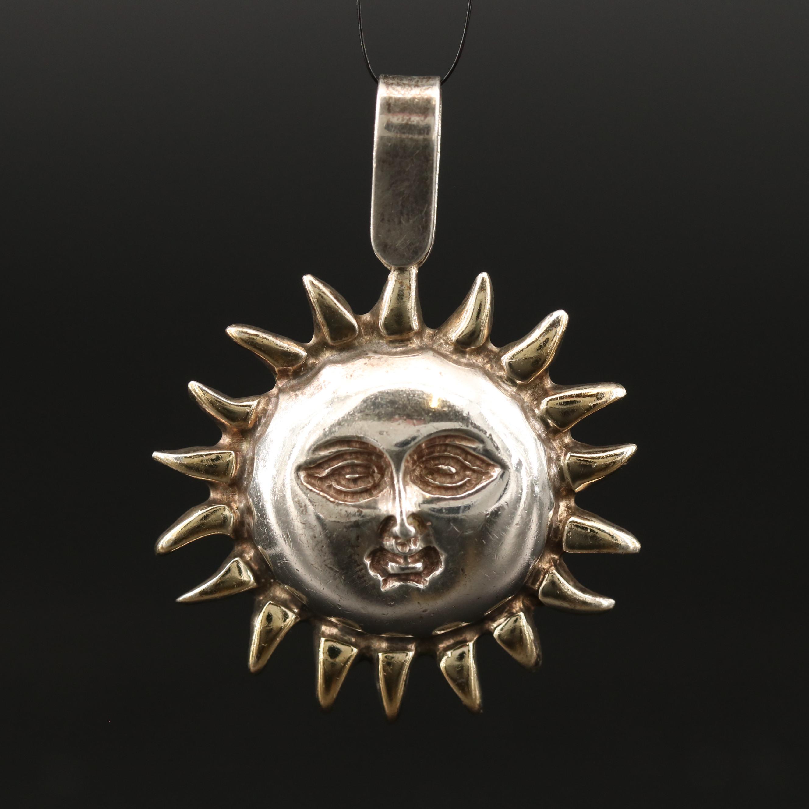Vintage Signed Segio Bustamante Mexican Sterling Silver Sun Pendant