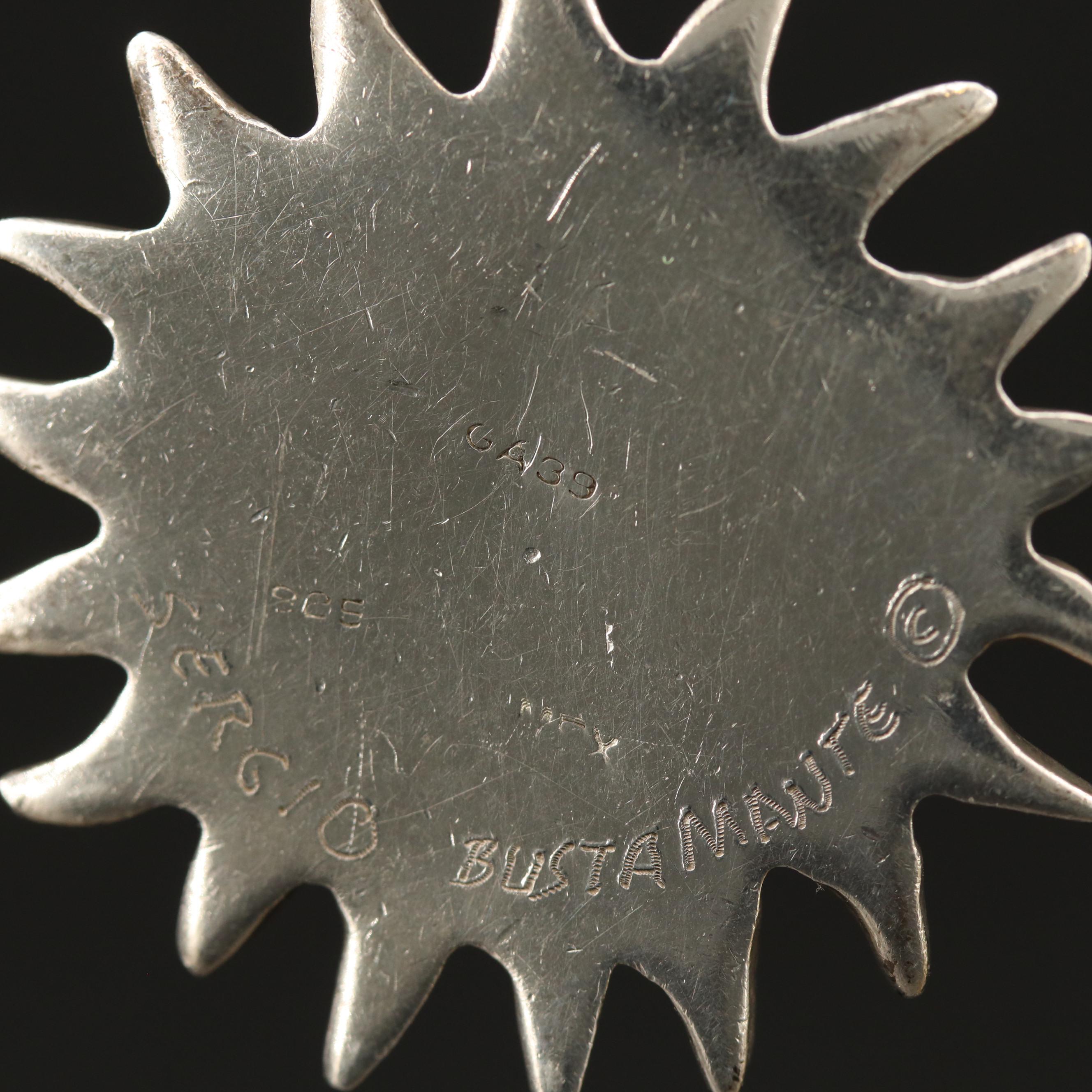 Vintage Signed Segio Bustamante Mexican Sterling Silver Sun Pendant