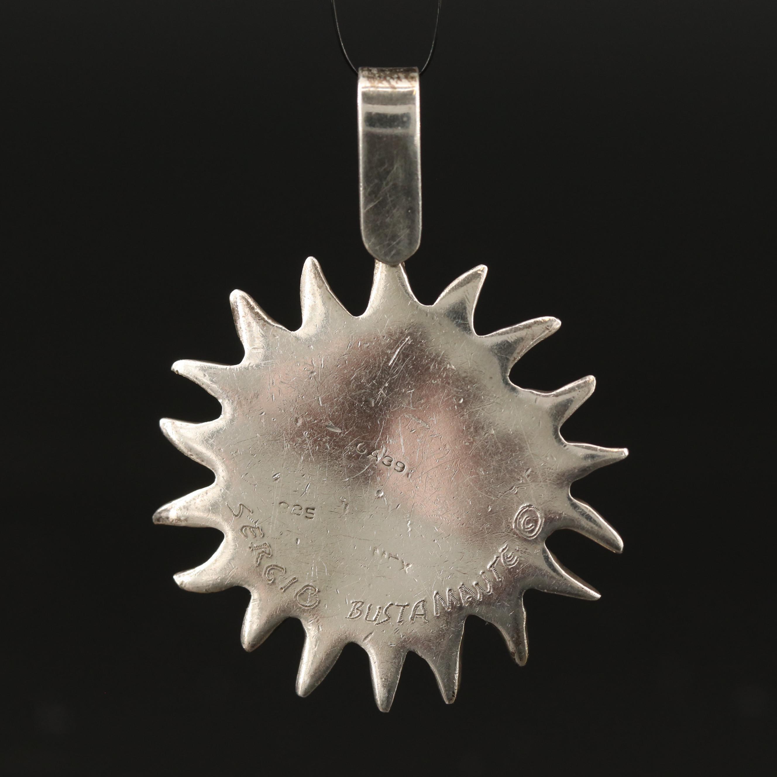 Vintage Signed Segio Bustamante Mexican Sterling Silver Sun Pendant