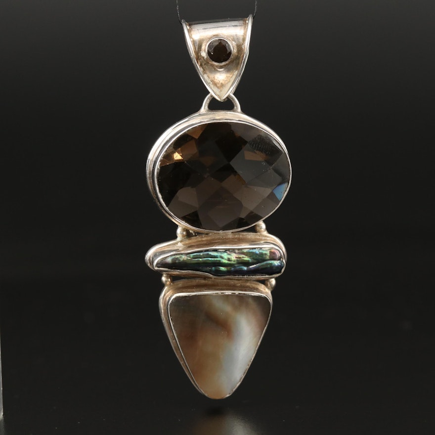 Sterling Pendant Including Pearl, Glass and Mother of Pearl