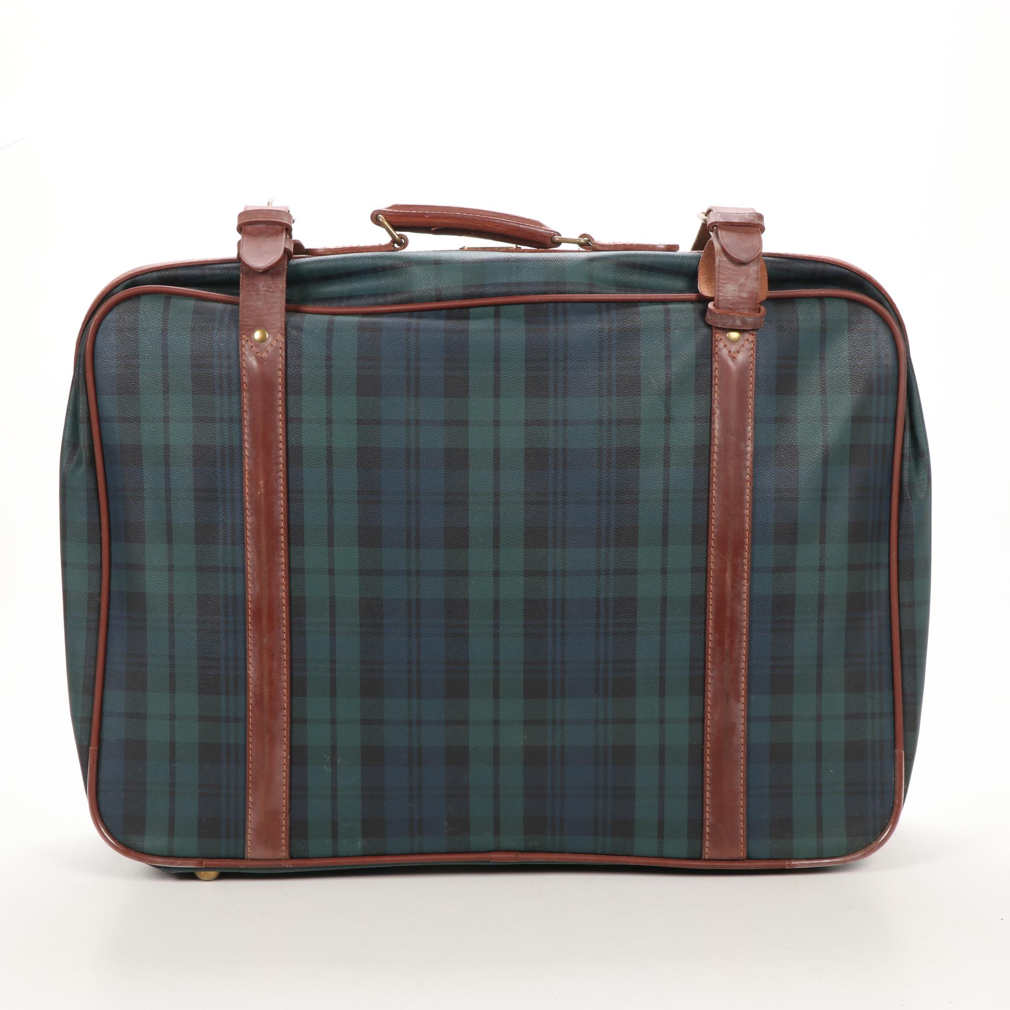 Polo Ralph Lauren Suitcase in Black Watch Plaid and Whiskey Brown Leather