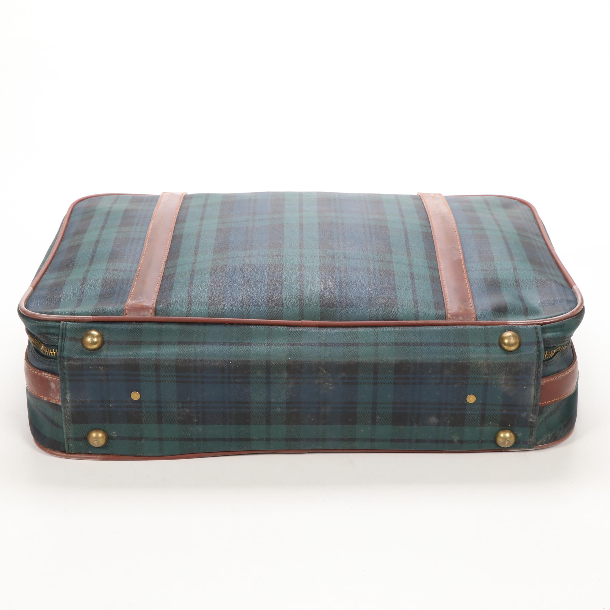 Polo Ralph Lauren Suitcase in Black Watch Plaid and Whiskey Brown Leather