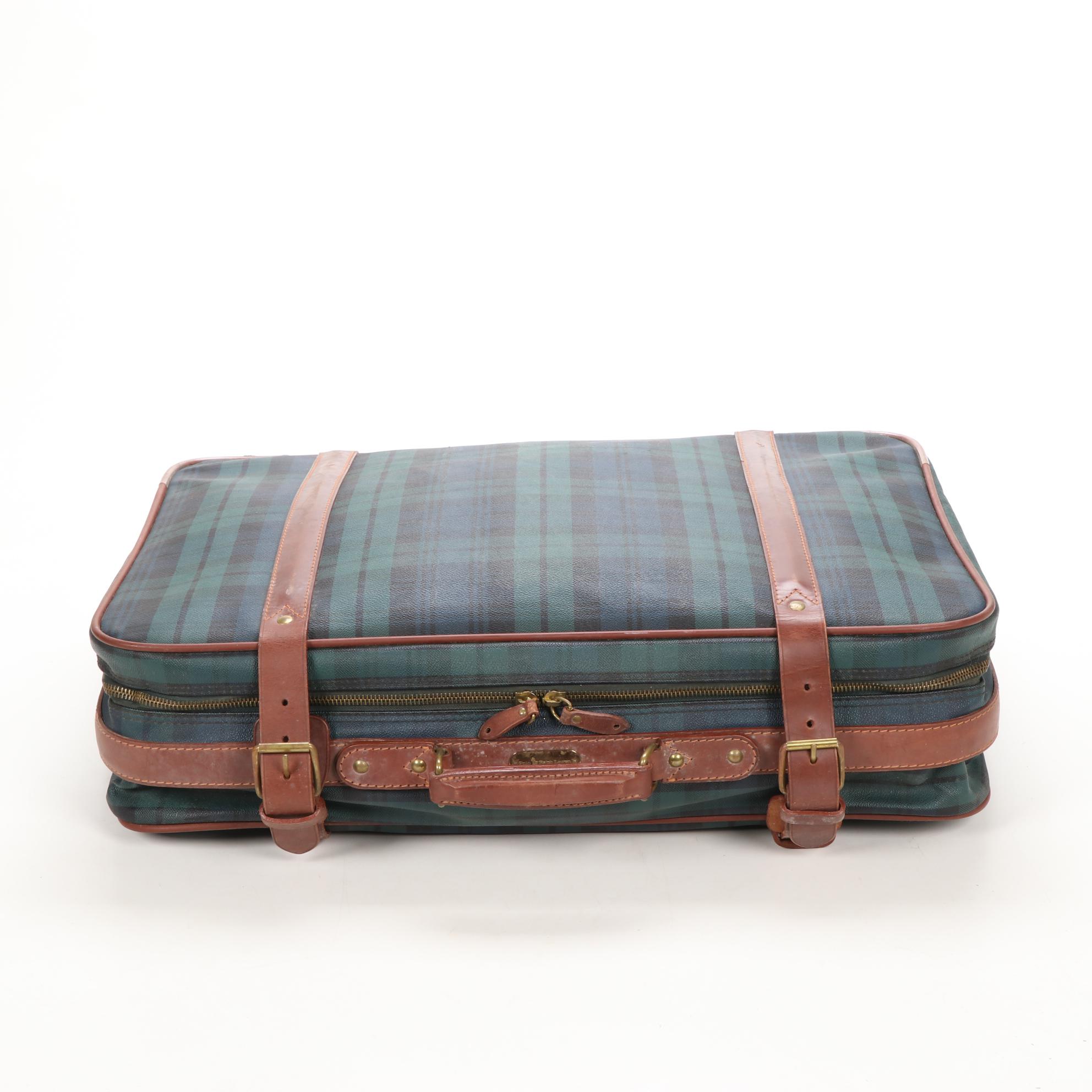 Polo Ralph Lauren Suitcase in Black Watch Plaid and Whiskey Brown Leather
