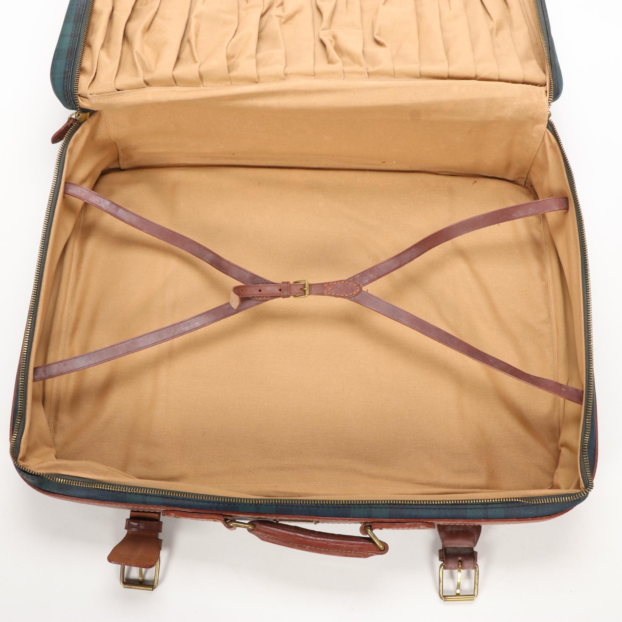 Polo Ralph Lauren Suitcase in Black Watch Plaid and Whiskey Brown Leather
