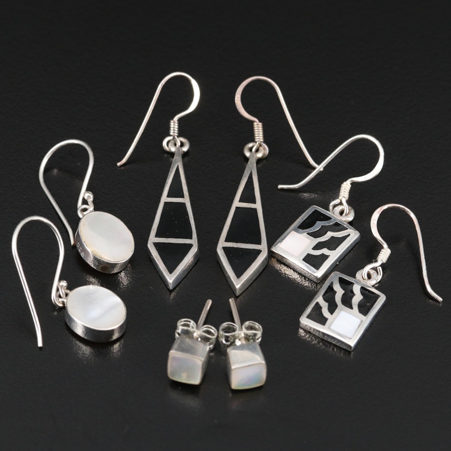 Sterling Silver Earrings Featuring Gemstone Inlay