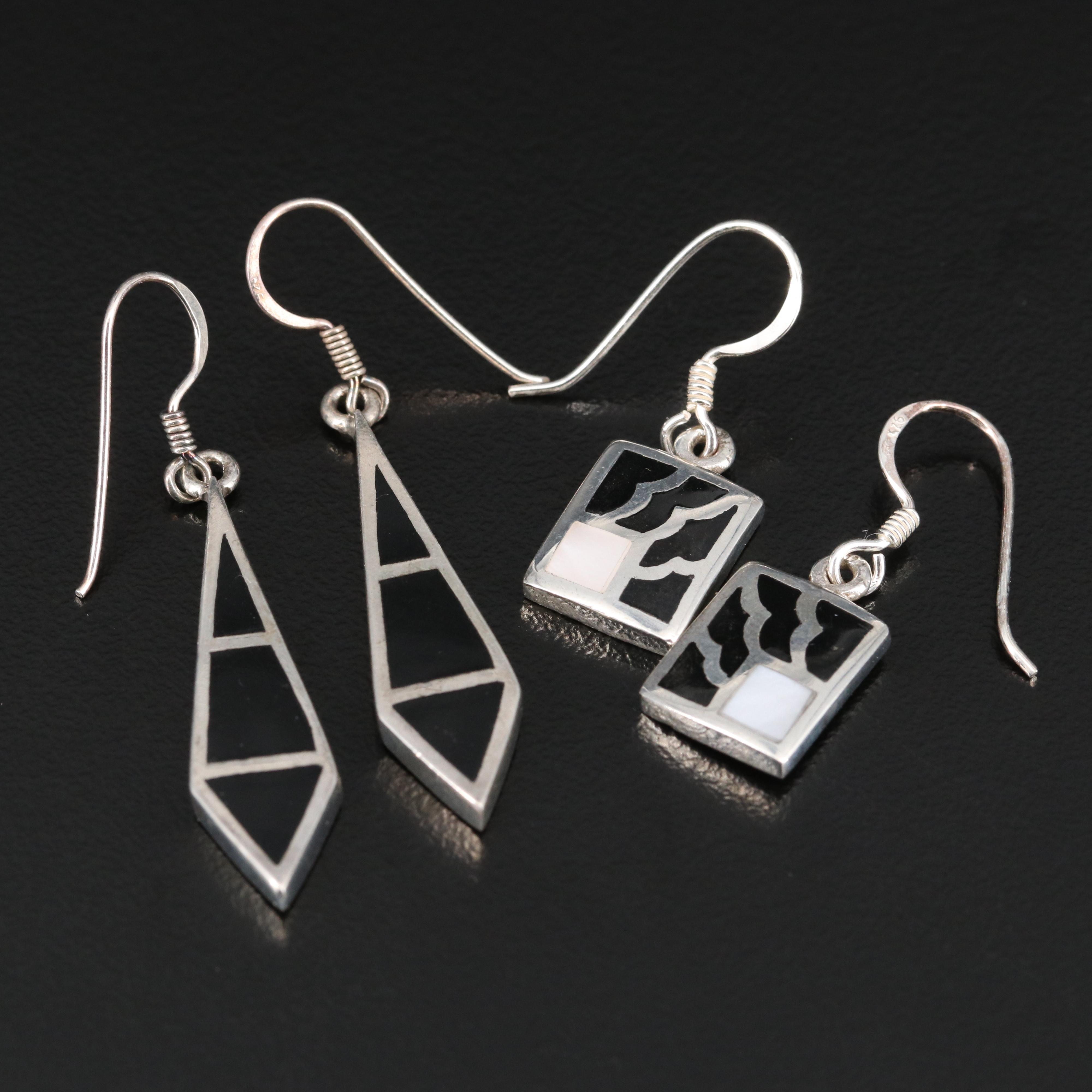 Sterling Silver Earrings Featuring Gemstone Inlay